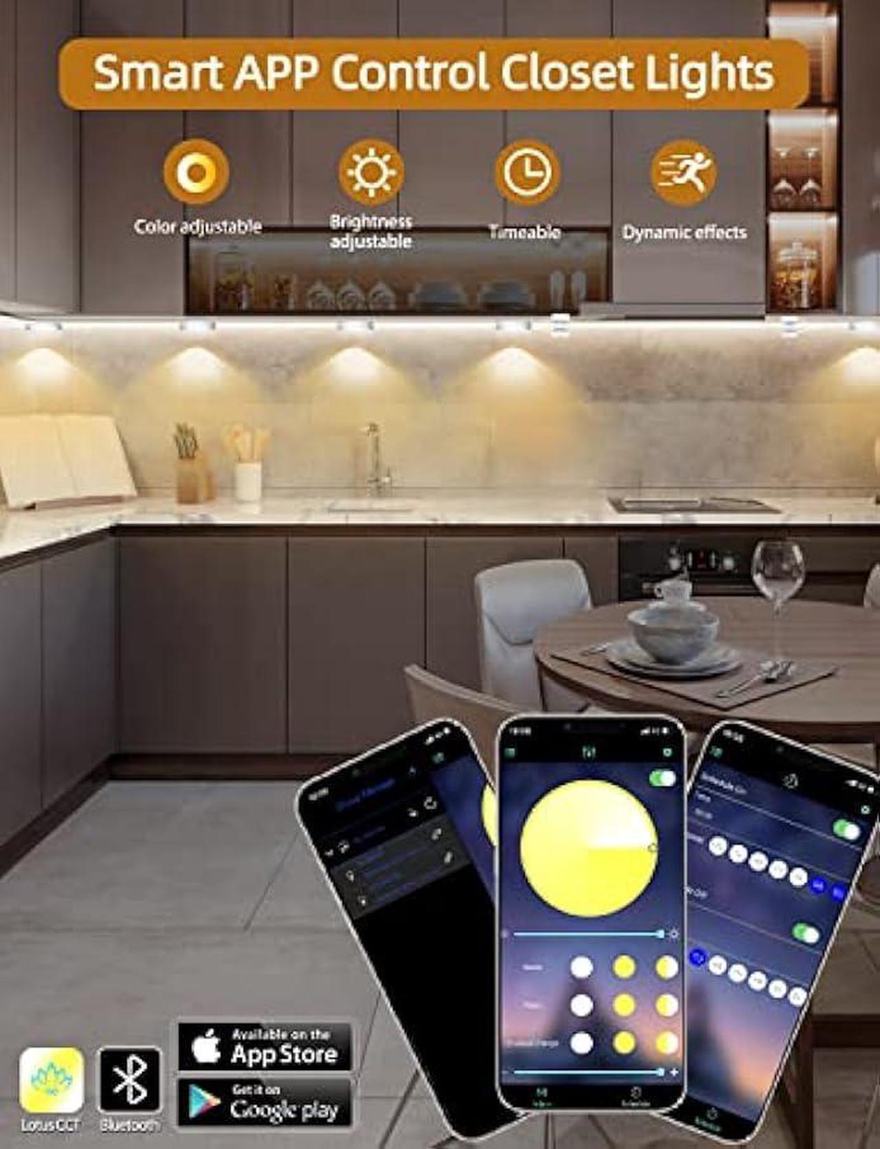 Alt view image 3 of 6 - MATICOD Under Cabinet Lights Plug in Dimmable White LED Under Cabinet Lighting, Bluetooth Smart APP Remote Control Closet Lights Kitchen Lights, Under Counter Lights for Kitchen, Cabinet