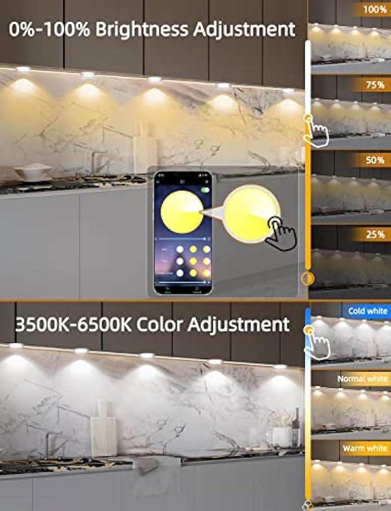 Alt view image 4 of 6 - MATICOD Under Cabinet Lights Plug in Dimmable White LED Under Cabinet Lighting, Bluetooth Smart APP Remote Control Closet Lights Kitchen Lights, Under Counter Lights for Kitchen, Cabinet