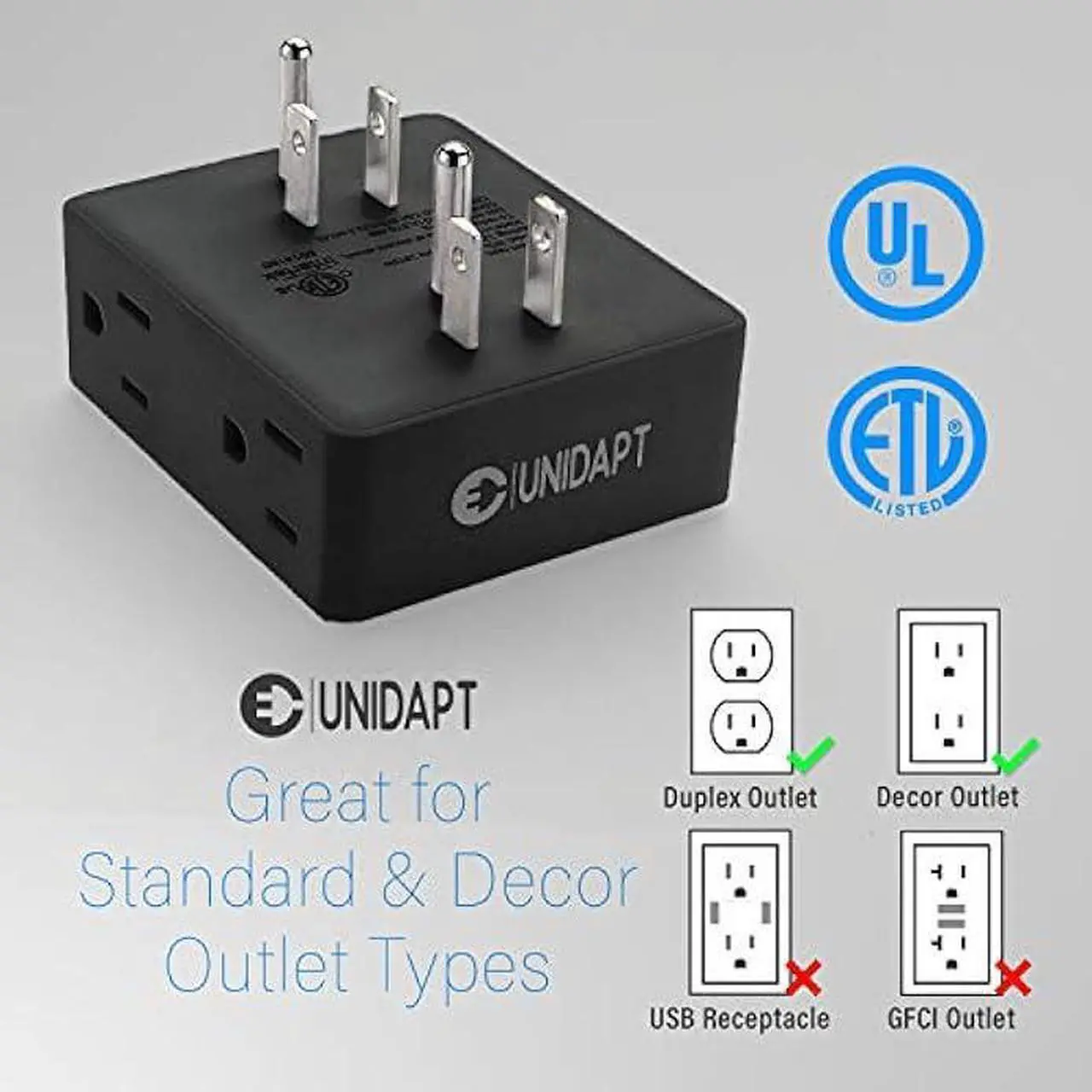 Multi Plug Outlet Splitter, Unidapt Multiple Outlet Extender Box with 6 ...