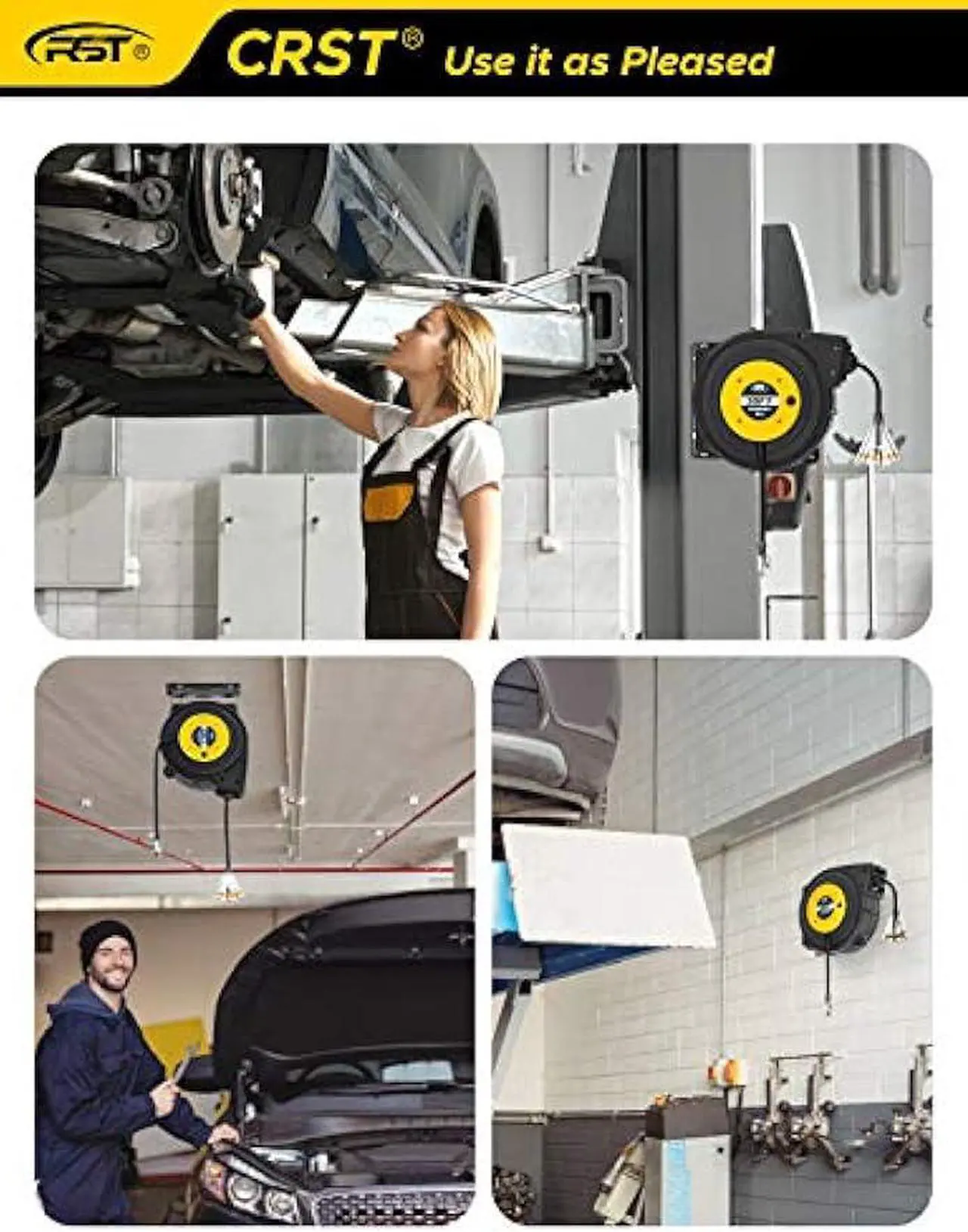 Alt view image 3 of 6 - CRST Retractable Extension Cord, 55FT Extension Cord Reel for Garage Workshop with 14AWG/13A/SJTOW, UL Listed, Retractable Lighted Triple Tap Limited of 1625W, with Reset Button and Adjustable Stopper