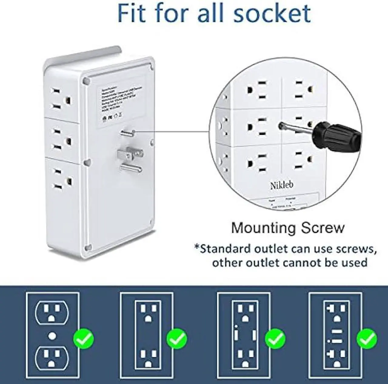 Alt view image 4 of 6 - Outlet Extender Surge Protector Nikleb, Multi Plug Outlet with USB Ports Total 3.1A, USB Wall Charger Multiports with C Adapter, USB&Outlet Splitter Heavy Duty, Wall Plug Extender for Gaming Stuff