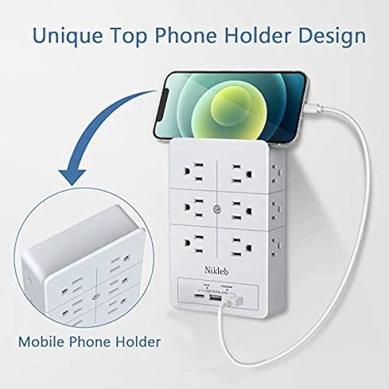 Alt view image 6 of 6 - Outlet Extender Surge Protector Nikleb, Multi Plug Outlet with USB Ports Total 3.1A, USB Wall Charger Multiports with C Adapter, USB&Outlet Splitter Heavy Duty, Wall Plug Extender for Gaming Stuff