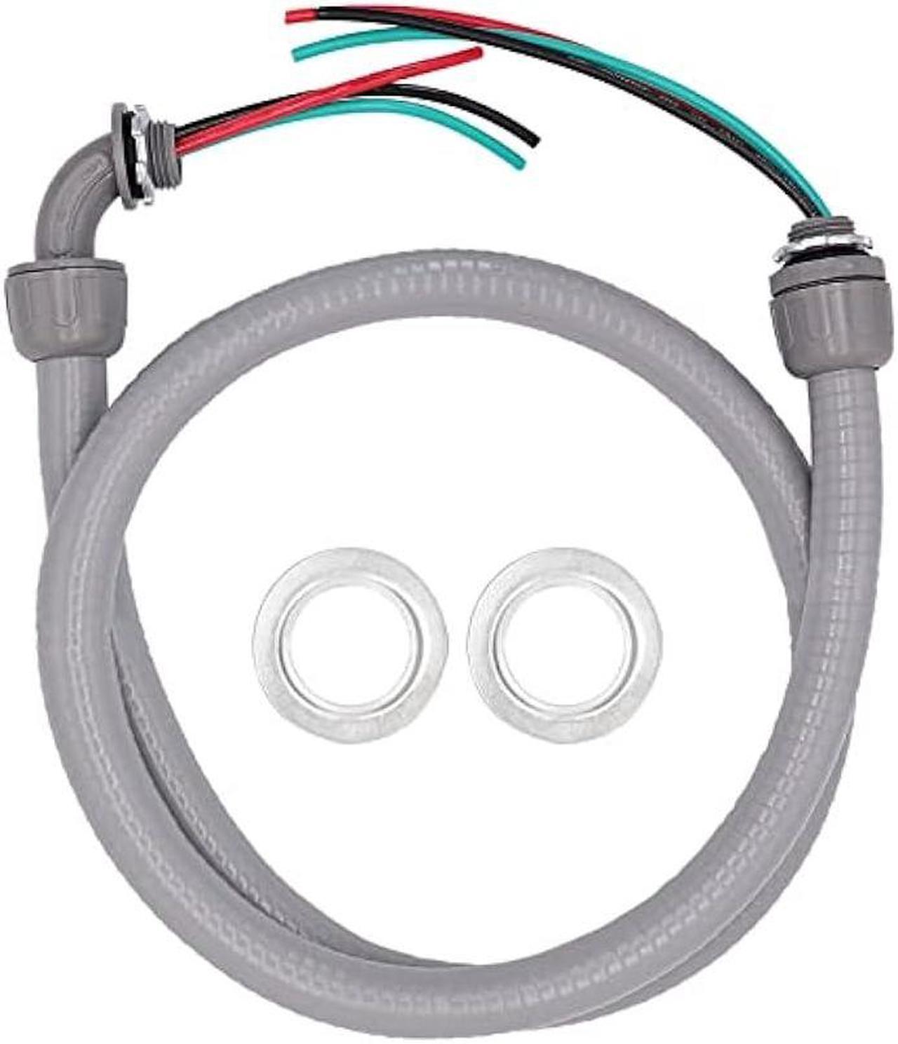 Main image of 4FT 1/2-Inch Electrical AC Whip Kit,Nonmetallic Liquid Tight Flexible Electrical Conduit,6FT of Connecting Wires 3-Conductor 10-Gauge Wires with Straight/90 Degree Fittings