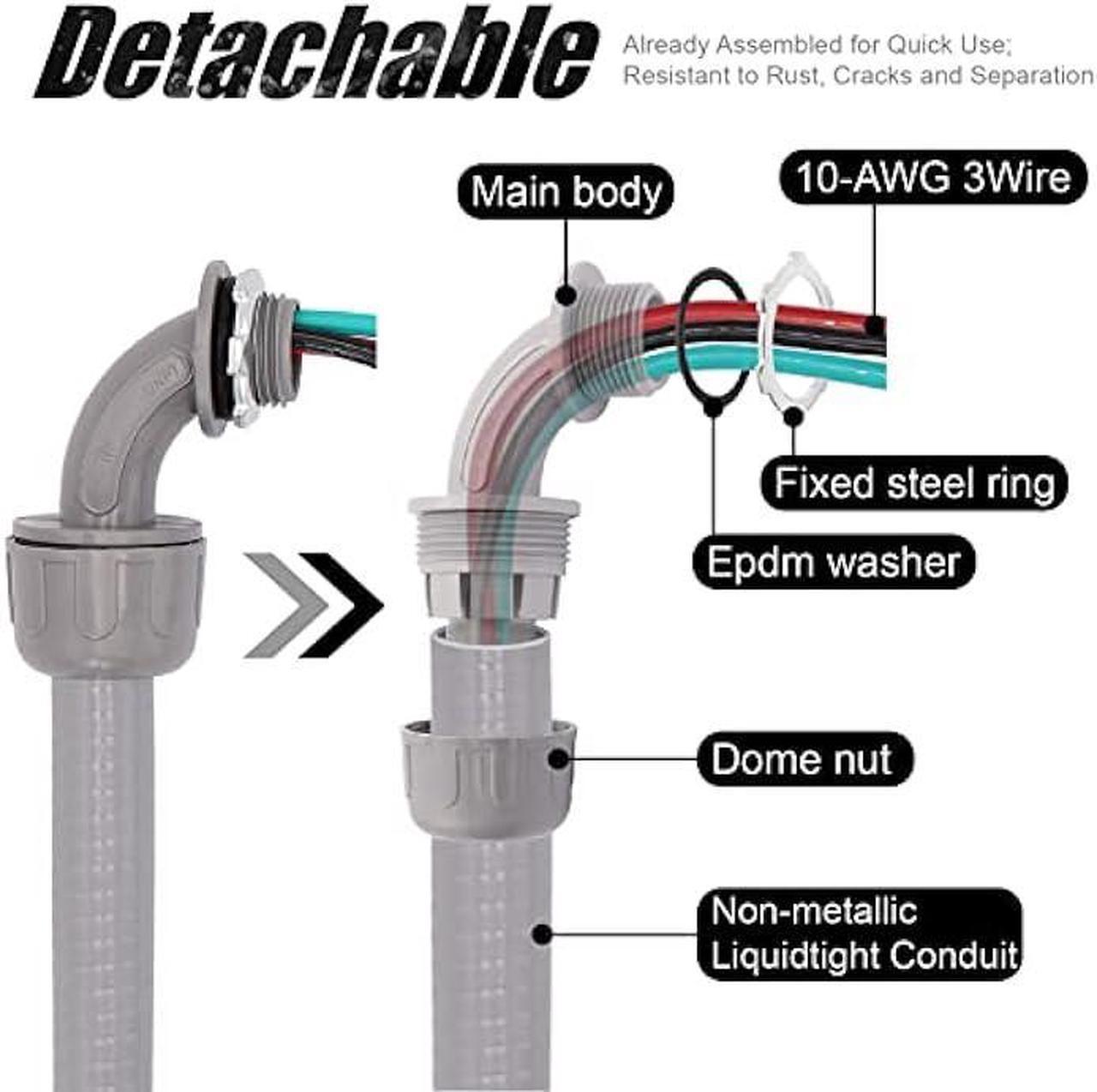 Alt view image 3 of 6 - 4FT 1/2-Inch Electrical AC Whip Kit,Nonmetallic Liquid Tight Flexible Electrical Conduit,6FT of Connecting Wires 3-Conductor 10-Gauge Wires with Straight/90 Degree Fittings