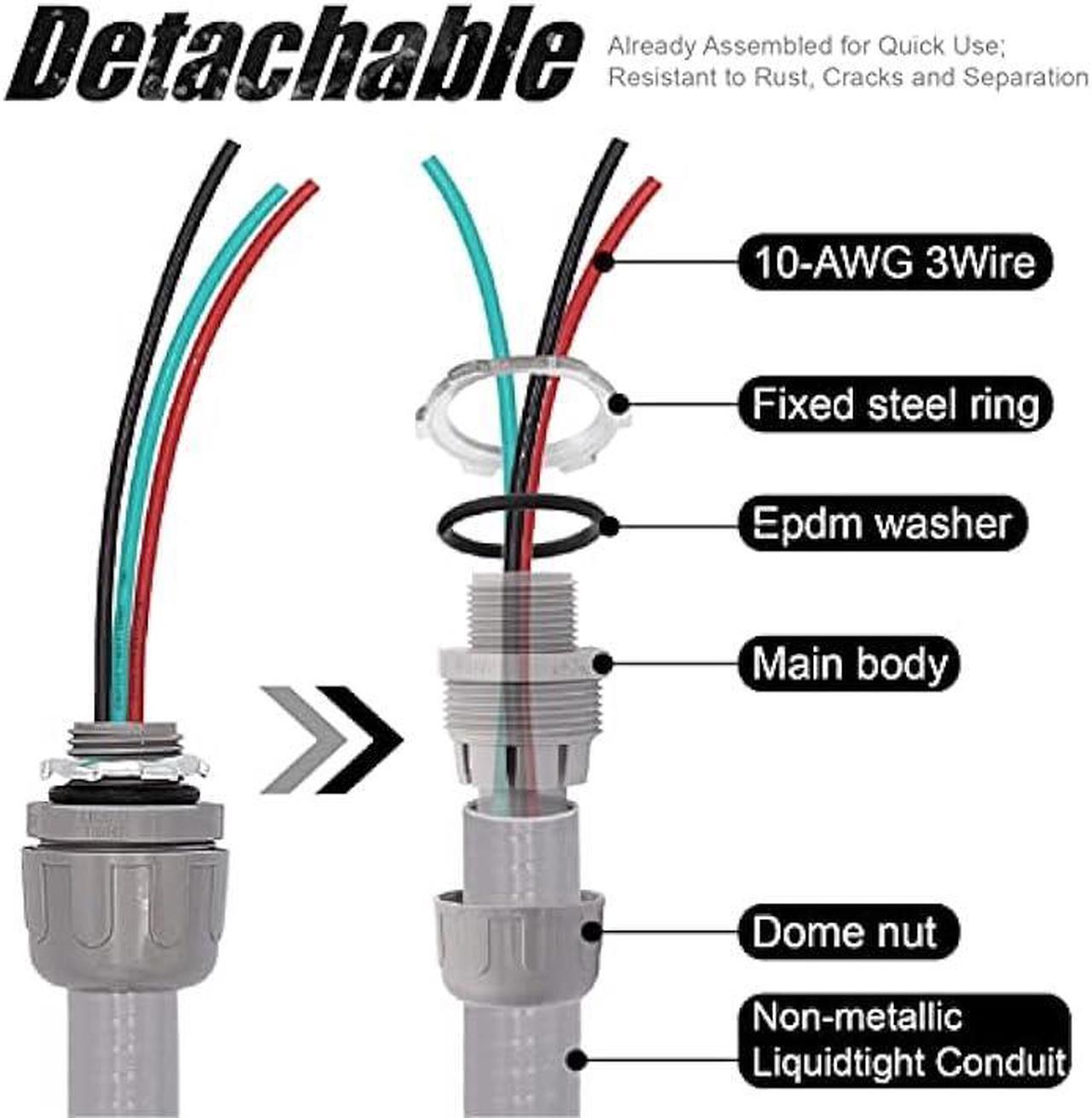 Alt view image 2 of 6 - 4FT 1/2-Inch Electrical AC Whip Kit,Nonmetallic Liquid Tight Flexible Electrical Conduit,6FT of Connecting Wires 3-Conductor 10-Gauge Wires with Straight/90 Degree Fittings