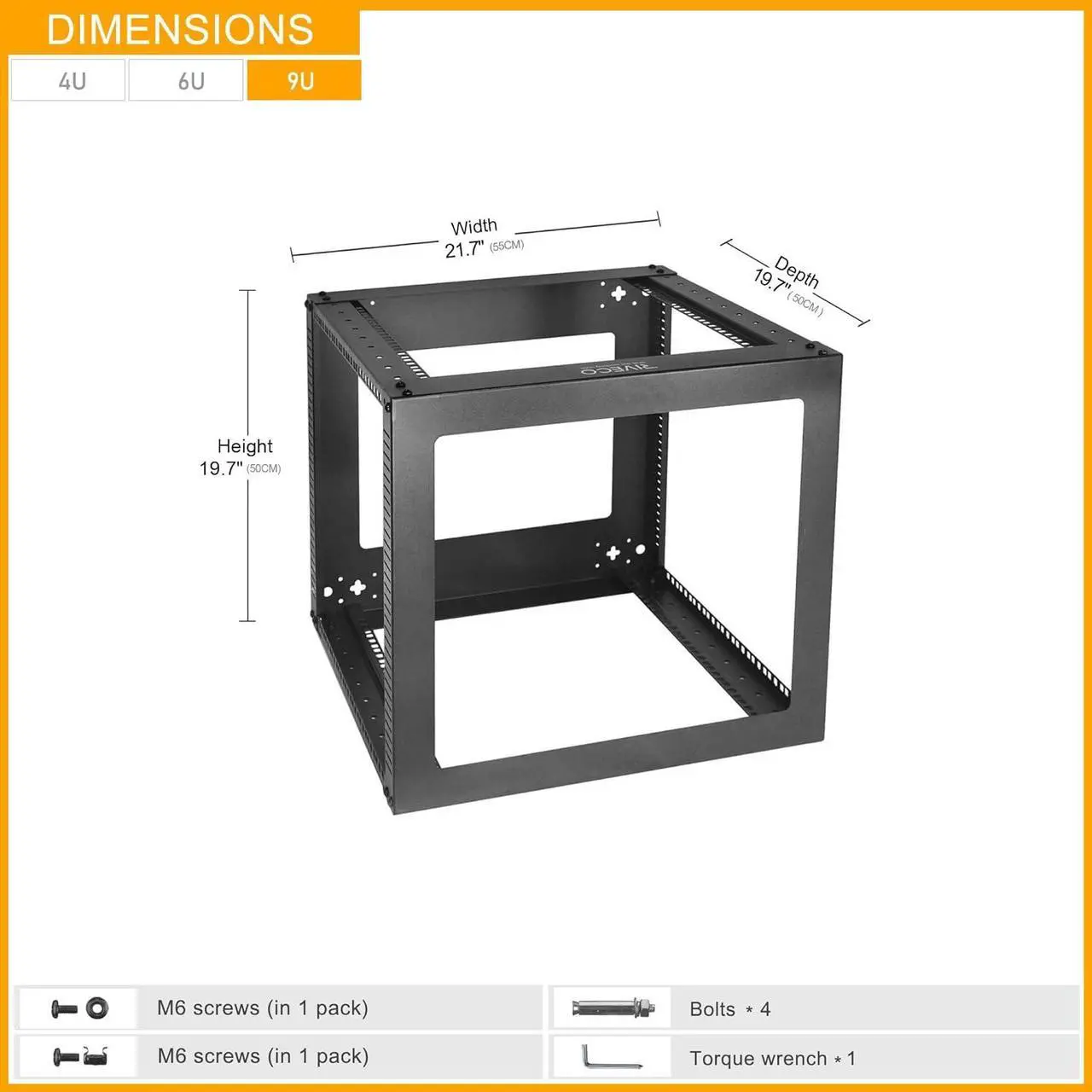 Alt view image 6 of 7 - RIVECO 9U Vertical Mount Wall Rack 19 4 Post Open Frame Network Rack for Server AV Gear IT Equipment Black