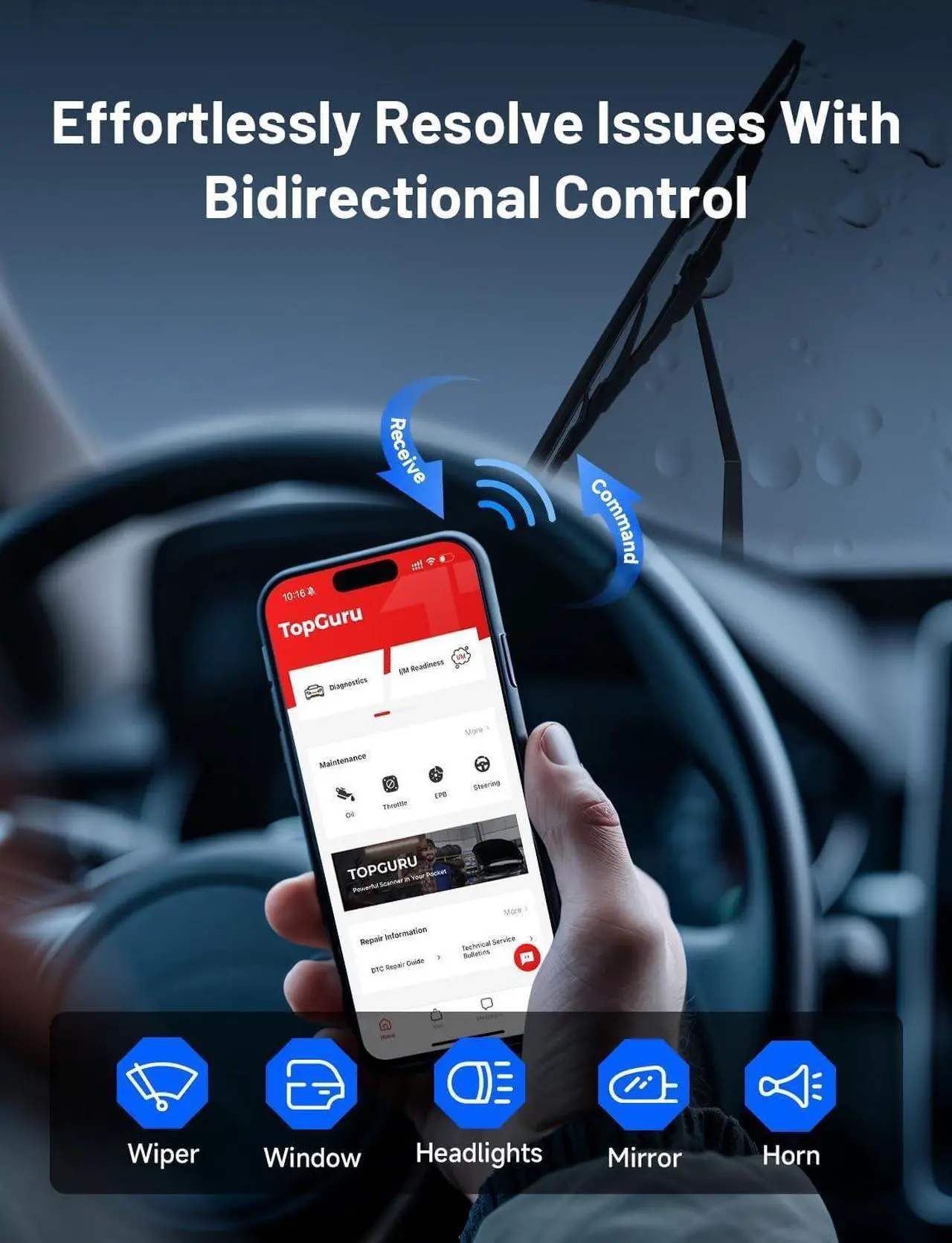 Alt view image 2 of 7 - TOPDON TopScan OBD2 Scanner Bluetooth, Bi-Directional Scanner Wireless All System Diagnostic Tool for iOS & Android, FCA AutoAuth, 8+ Hot Reset, Repair Guides, Car Code Reader, Performance Test