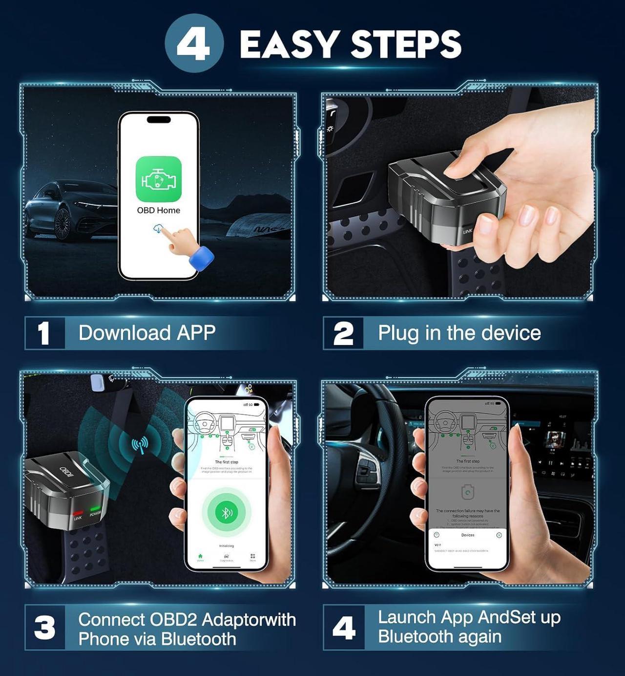 Alt view image 2 of 6 - OBD2 Scanner Reader Bluetooth Wireless Auto Diagnostic Scan Tool for iOS & Android for Performance Test Bluetooth 5.4 Car Check Engine Car Code Reader, Clear Error Code Live Data Reset Exclusive APP