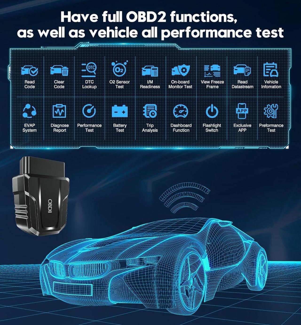 Alt view image 3 of 6 - OBD2 Scanner Reader Bluetooth Wireless Auto Diagnostic Scan Tool for iOS & Android for Performance Test Bluetooth 5.4 Car Check Engine Car Code Reader, Clear Error Code Live Data Reset Exclusive APP