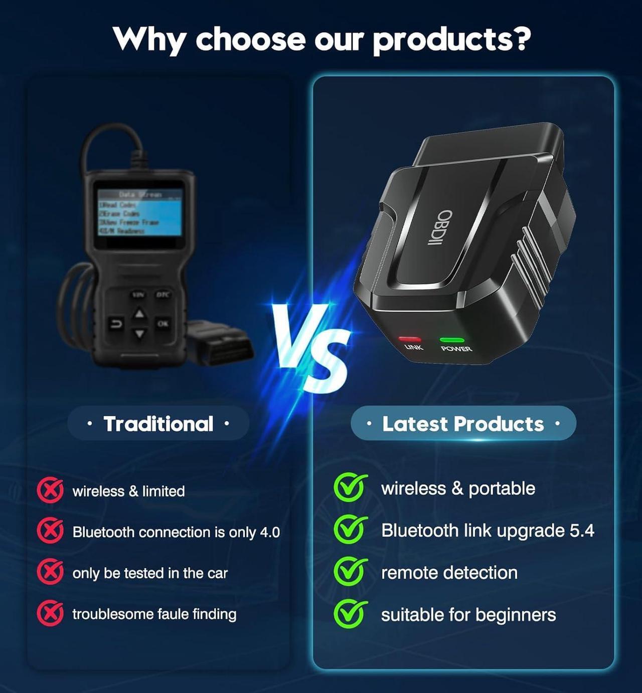 Alt view image 5 of 6 - OBD2 Scanner Reader Bluetooth Wireless Auto Diagnostic Scan Tool for iOS & Android for Performance Test Bluetooth 5.4 Car Check Engine Car Code Reader, Clear Error Code Live Data Reset Exclusive APP
