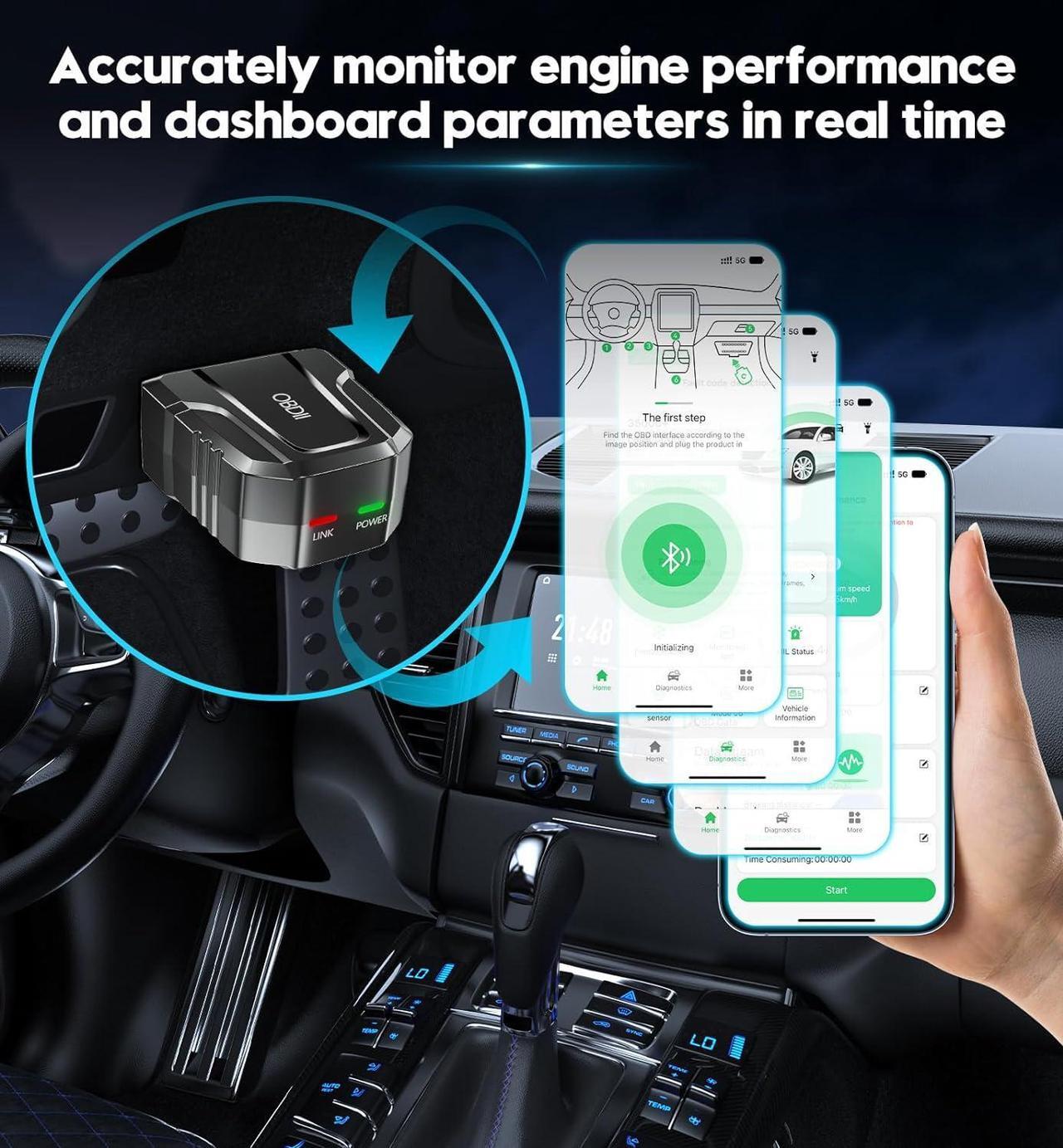 Alt view image 6 of 6 - OBD2 Scanner Reader Bluetooth Wireless Auto Diagnostic Scan Tool for iOS & Android for Performance Test Bluetooth 5.4 Car Check Engine Car Code Reader, Clear Error Code Live Data Reset Exclusive APP