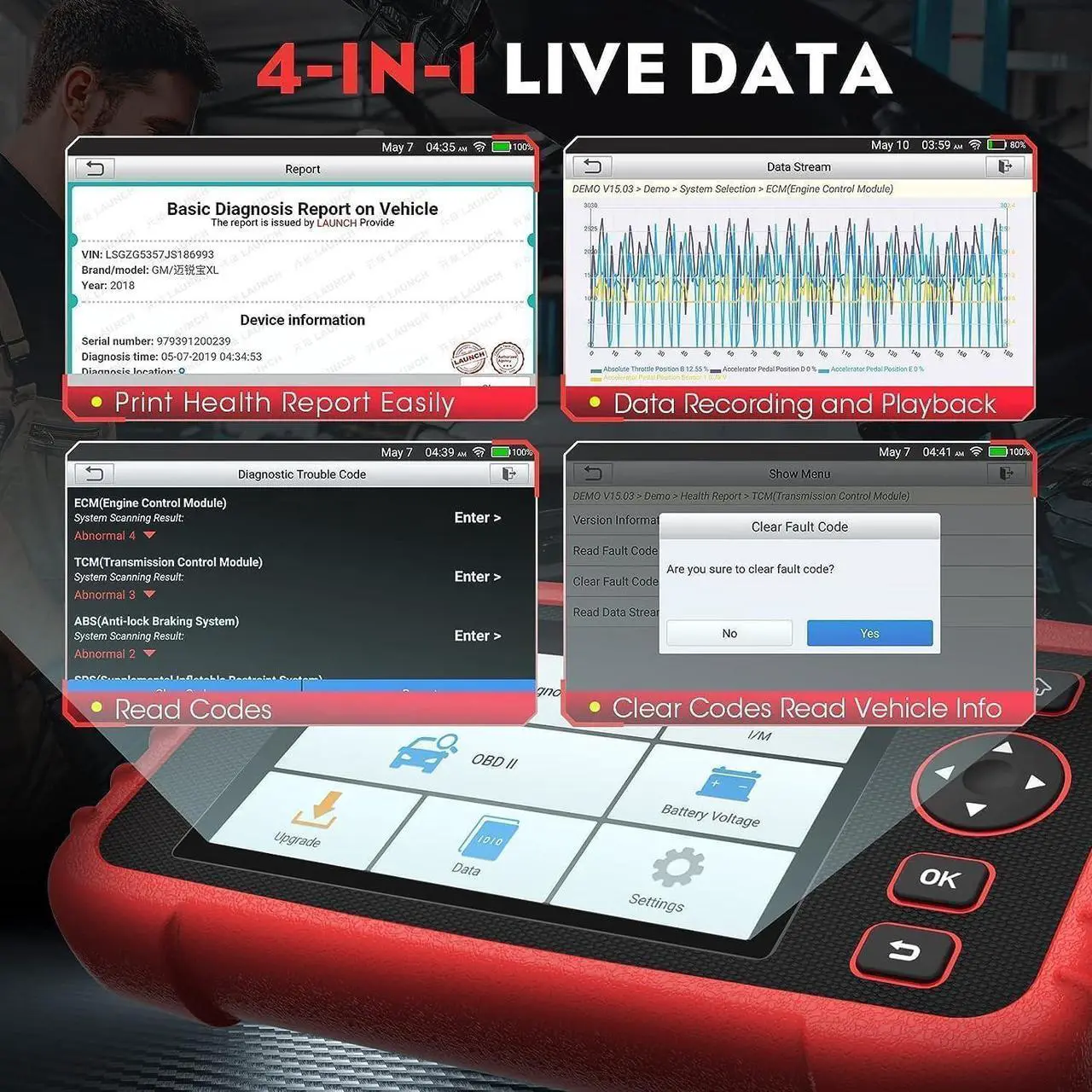 Alt view image 5 of 7 - LAUNCH OBD2 Scanner CRP123X Elite Car Scanner,2024 Lifetime Free Online Update Diagnostic Scan Tool with SAS/Throttle Reset,ABS SRS Transmission Car Check Engine Code Reader,Auto VIN,Battery Test