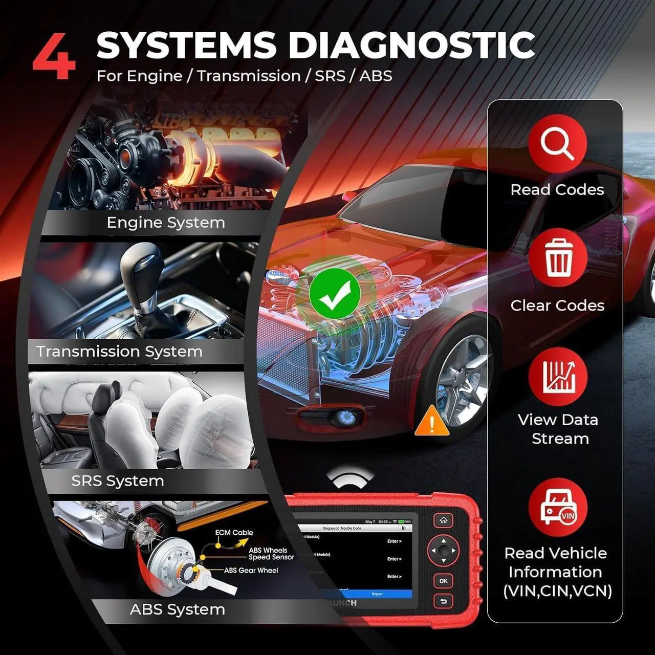 Alt view image 3 of 7 - LAUNCH OBD2 Scanner CRP123X Elite Car Scanner,2024 Lifetime Free Online Update Diagnostic Scan Tool with SAS/Throttle Reset,ABS SRS Transmission Car Check Engine Code Reader,Auto VIN,Battery Test