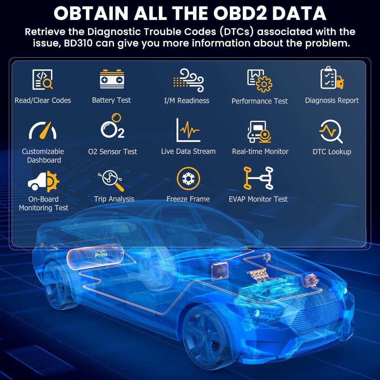 Alt view image 2 of 7 - ANCEL BD310 OBD2 Scanner Diagnostic Tool - 3 in 1 OBD2 Scanner Bluetooth - App Based OBDII Scan Tool for Android & iPhone - Check Engine Light Code Reader - Wired, Bluetooth, and Heads-up Display
