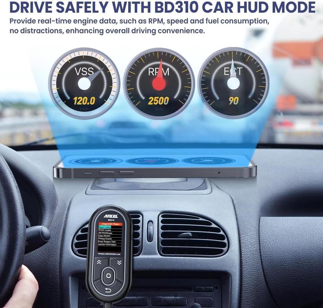 Alt view image 4 of 7 - ANCEL BD310 OBD2 Scanner Diagnostic Tool - 3 in 1 OBD2 Scanner Bluetooth - App Based OBDII Scan Tool for Android & iPhone - Check Engine Light Code Reader - Wired, Bluetooth, and Heads-up Display