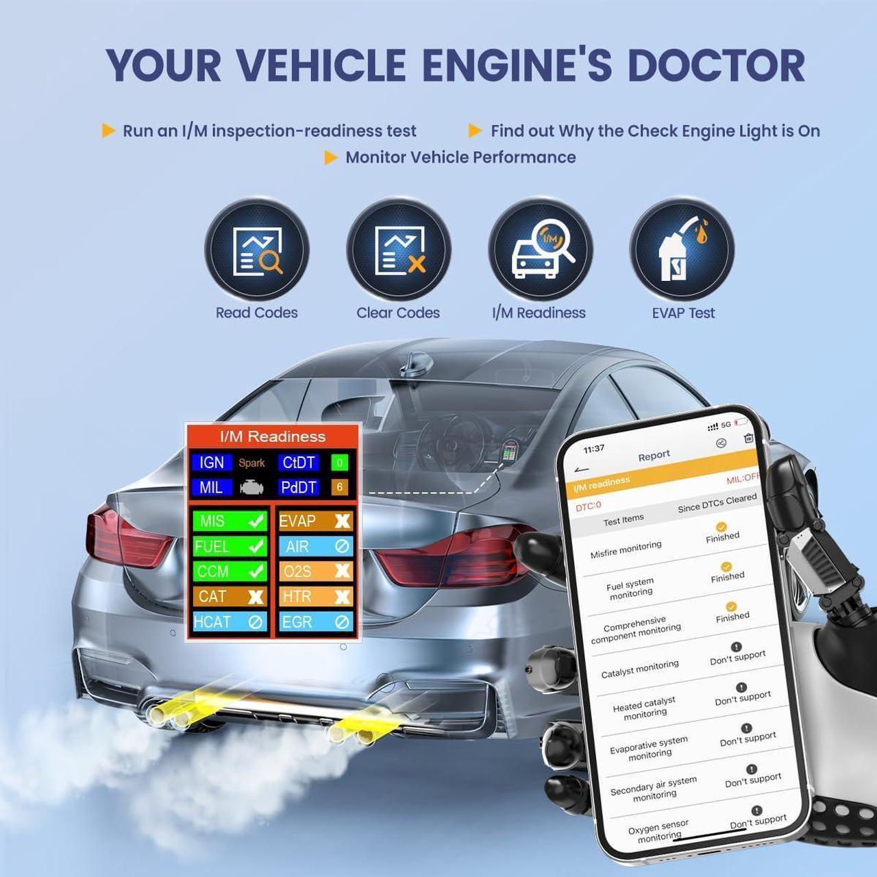 Alt view image 5 of 7 - ANCEL BD310 OBD2 Scanner Diagnostic Tool - 3 in 1 OBD2 Scanner Bluetooth - App Based OBDII Scan Tool for Android & iPhone - Check Engine Light Code Reader - Wired, Bluetooth, and Heads-up Display