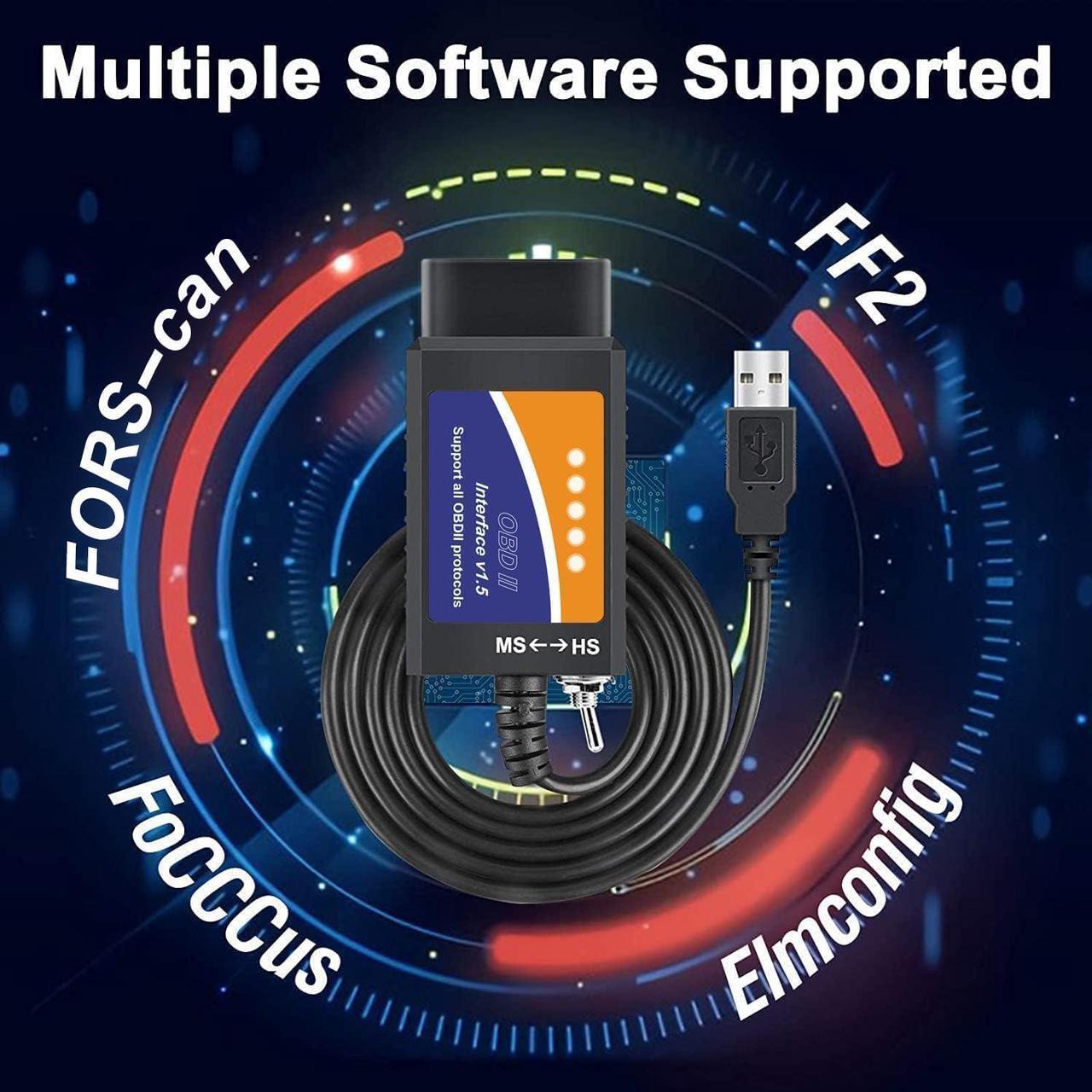 Alt view image 3 of 7 - FORS-can ELM327 OBD2 USB Adapter for Windows, ELMconfig Scanner Diagnostic Coding Tool with MS-CAN/HS-CAN Switch for Ford Lincoln Mazda Mercury Series Vehicles