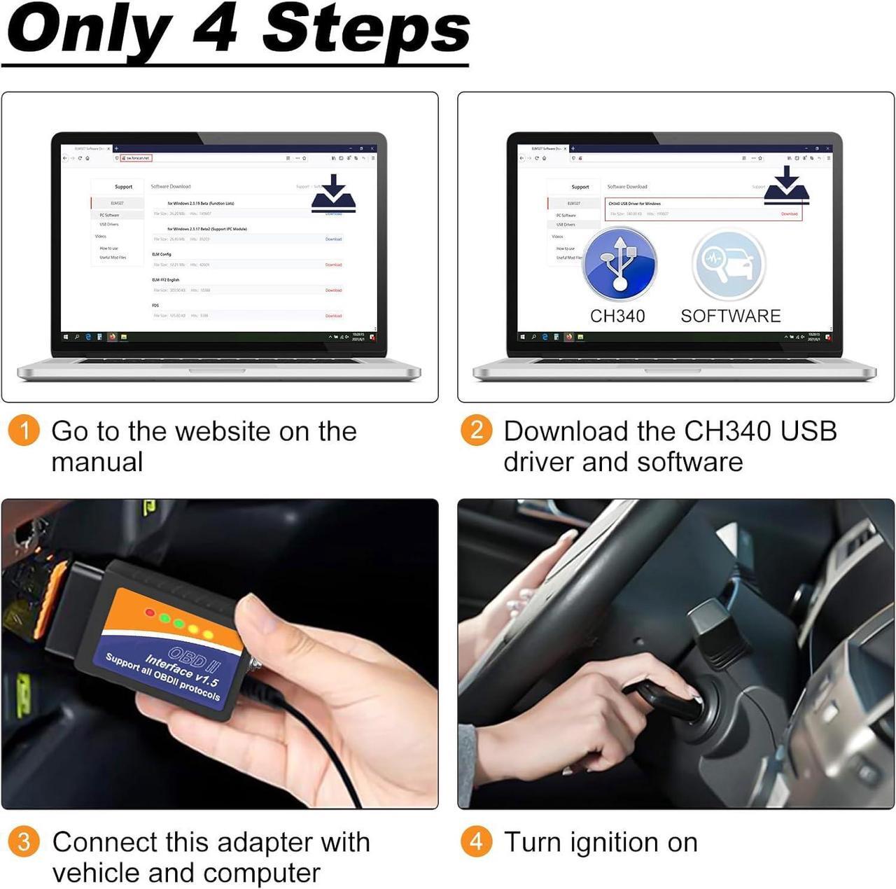 Alt view image 7 of 7 - FORS-can ELM327 OBD2 USB Adapter for Windows, ELMconfig Scanner Diagnostic Coding Tool with MS-CAN/HS-CAN Switch for Ford Lincoln Mazda Mercury Series Vehicles