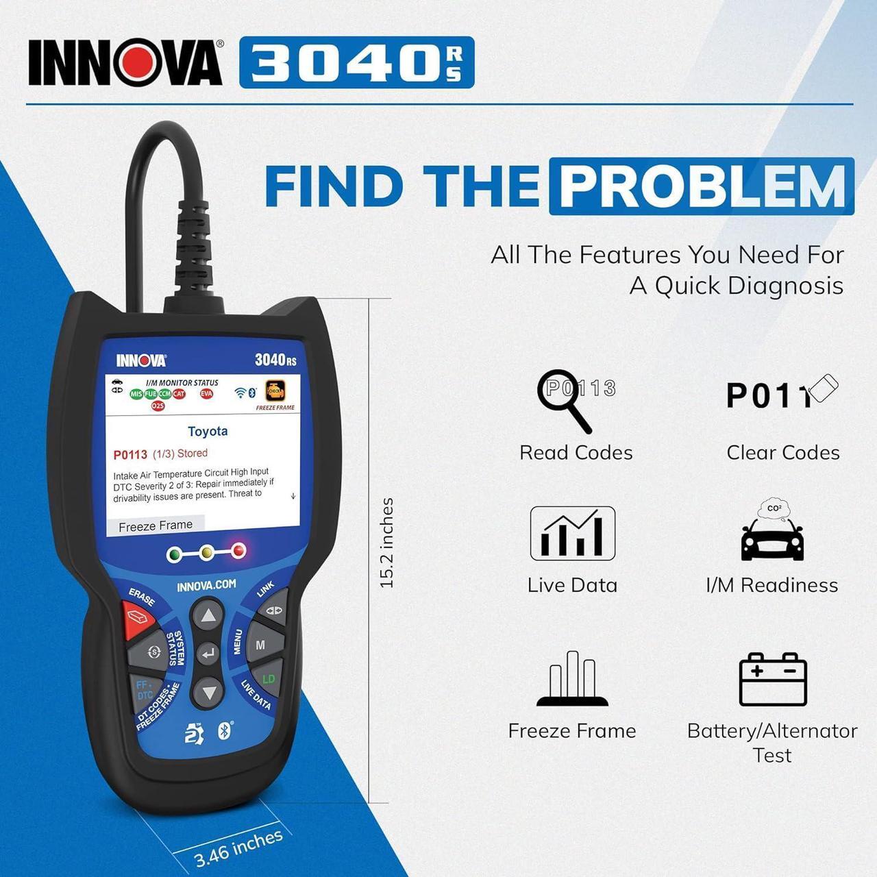 Alt view image 2 of 7 - INNOVA 3040RS, OBD2 Scanner, Live Data Streamer, Battery/Alt Tester, Reset Check Engine Light/Brake Light/Oil Light, Free Mechanic Recommended Fix & Parts & Est Repair Cost, Lifetime Free Update
