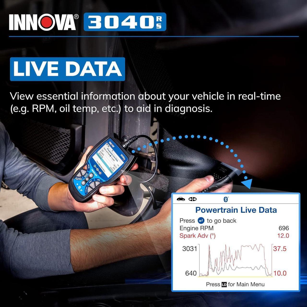 Alt view image 6 of 7 - INNOVA 3040RS, OBD2 Scanner, Live Data Streamer, Battery/Alt Tester, Reset Check Engine Light/Brake Light/Oil Light, Free Mechanic Recommended Fix & Parts & Est Repair Cost, Lifetime Free Update
