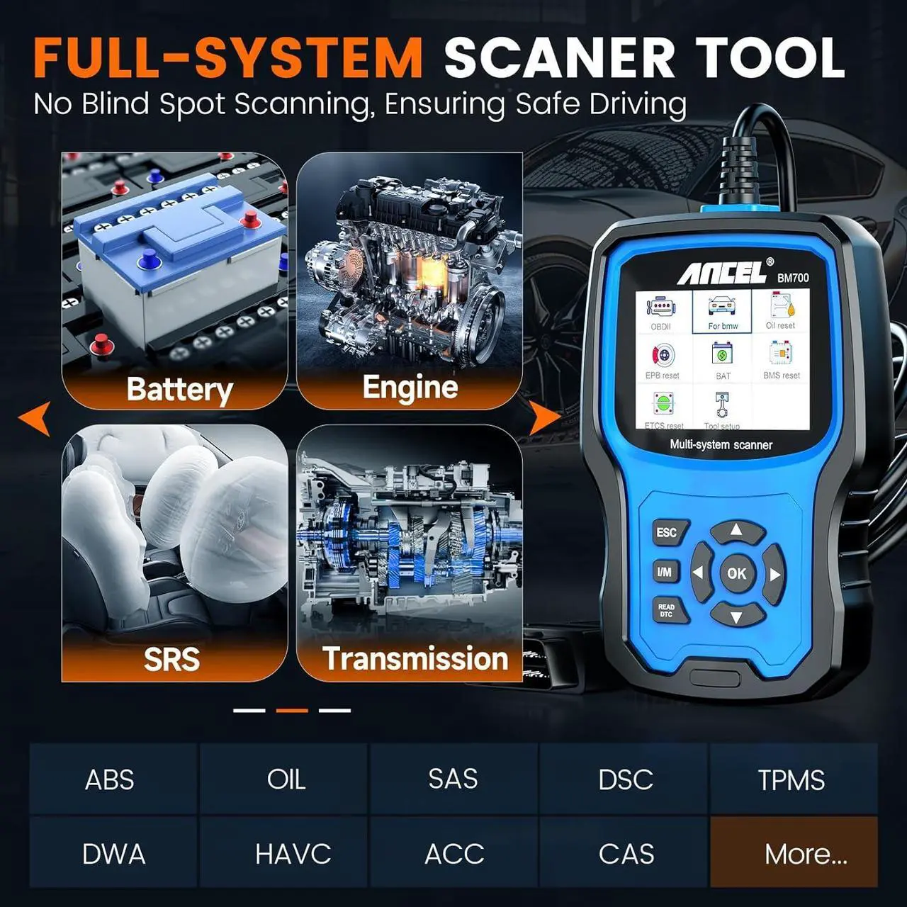 Alt view image 3 of 7 - ANCEL BM700 Fit for BMW OBD2 Scanner - Full System Diagnostic Scan Tool with All Reset Services, Battery Registration Tool for BMW Mini Cooper Code Reader, Enhanced CBS Reset/Correct, EGS, CAS Reset