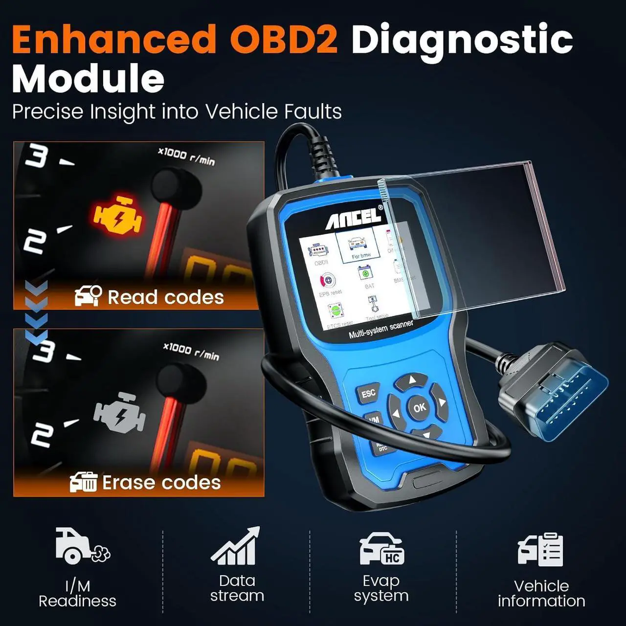 Alt view image 5 of 7 - ANCEL BM700 Fit for BMW OBD2 Scanner - Full System Diagnostic Scan Tool with All Reset Services, Battery Registration Tool for BMW Mini Cooper Code Reader, Enhanced CBS Reset/Correct, EGS, CAS Reset