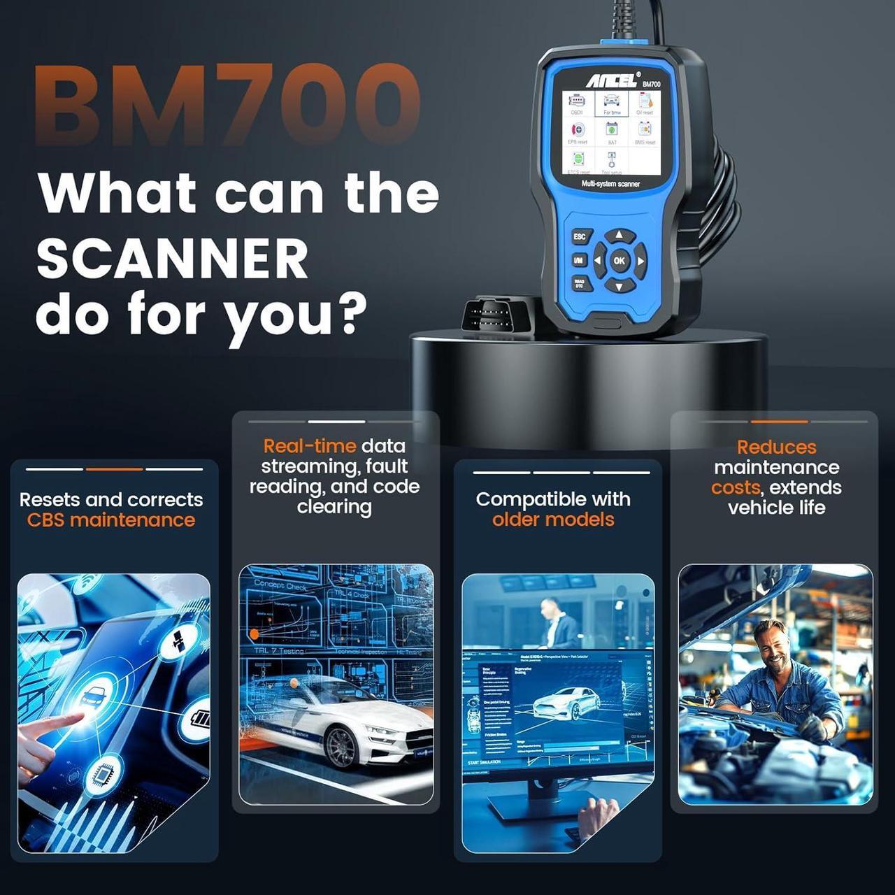 Alt view image 7 of 7 - BM700 Fit for BMW OBD2 Scanner - Full System Diagnostic Scan Tool with All Reset Services, Battery Registration Tool for BMW Mini Cooper Code Reader, Enhanced CBS Reset/Correct, EGS, CAS Reset