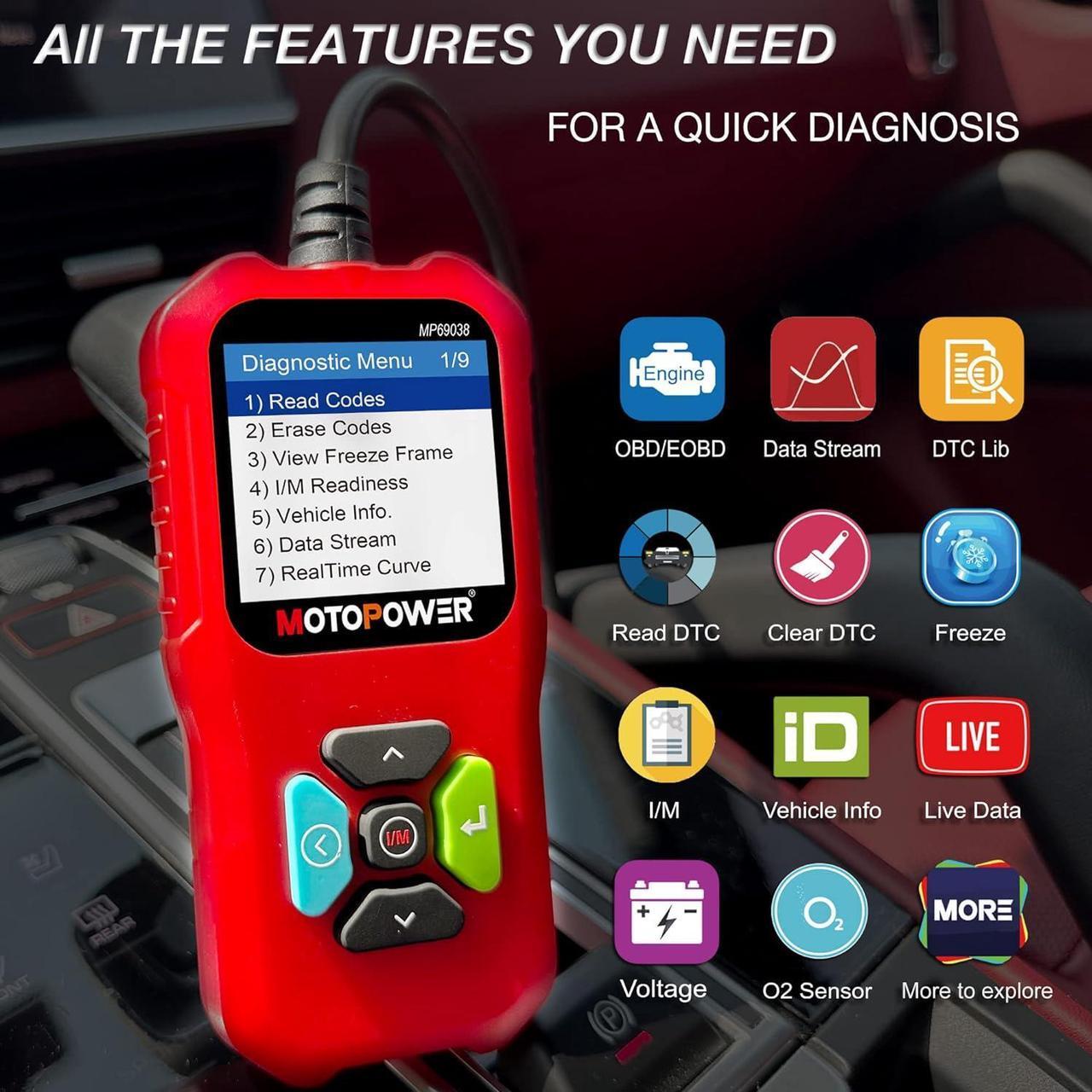 Alt view image 3 of 7 - MOTOPOWER MP69038 Car OBD2 Scanner Code Reader Engine Fault Code Reader Scanner CAN Diagnostic Scan Tool - Elite Edition