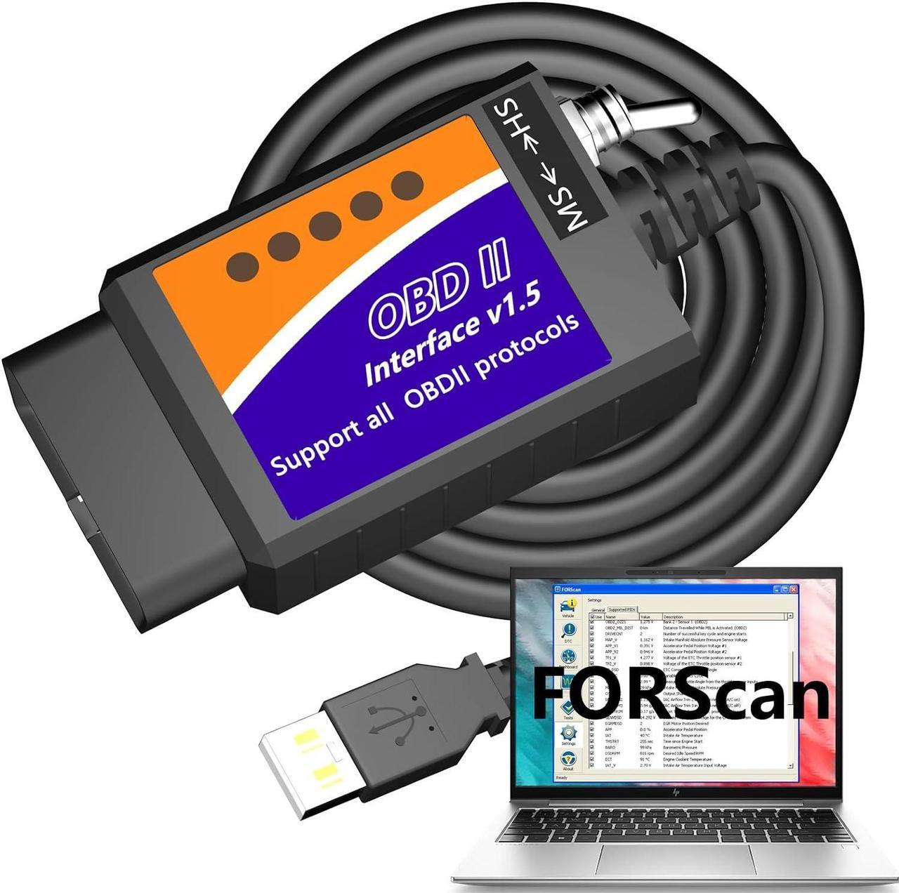 Main image of ELM327 OBD2 USB Adapter OBD2 to USB Cable Reader Scanner Diagnostic Scan Tool OBDii Scanner Code Reader OBD to USB Adapter ELM 327 Scanner Interface for Forscan Ford Chevy GM Toyota for Laptop PC