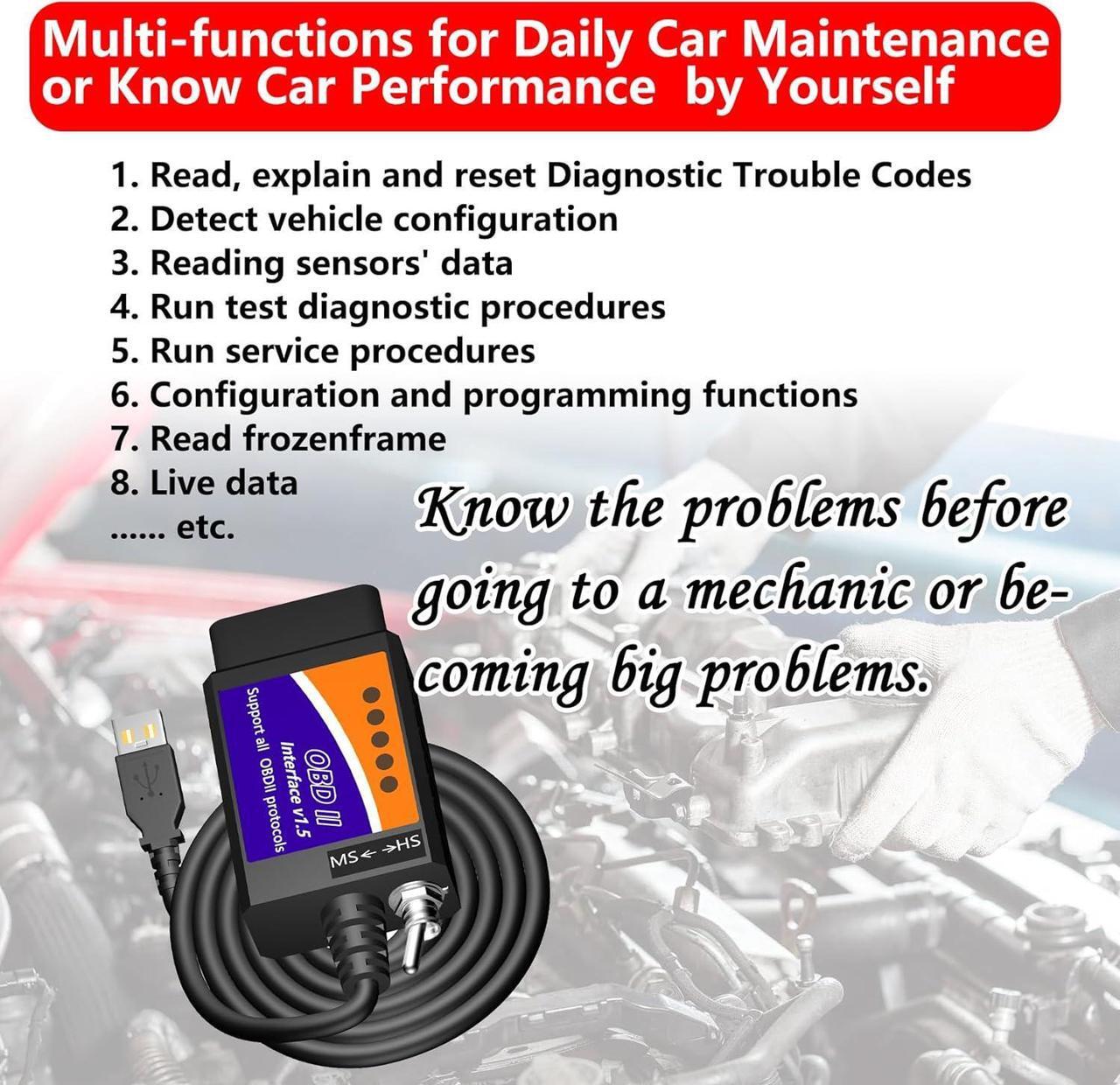 Alt view image 3 of 6 - ELM327 OBD2 USB Adapter OBD2 to USB Cable Reader Scanner Diagnostic Scan Tool OBDii Scanner Code Reader OBD to USB Adapter ELM 327 Scanner Interface for Forscan Ford Chevy GM Toyota for Laptop PC