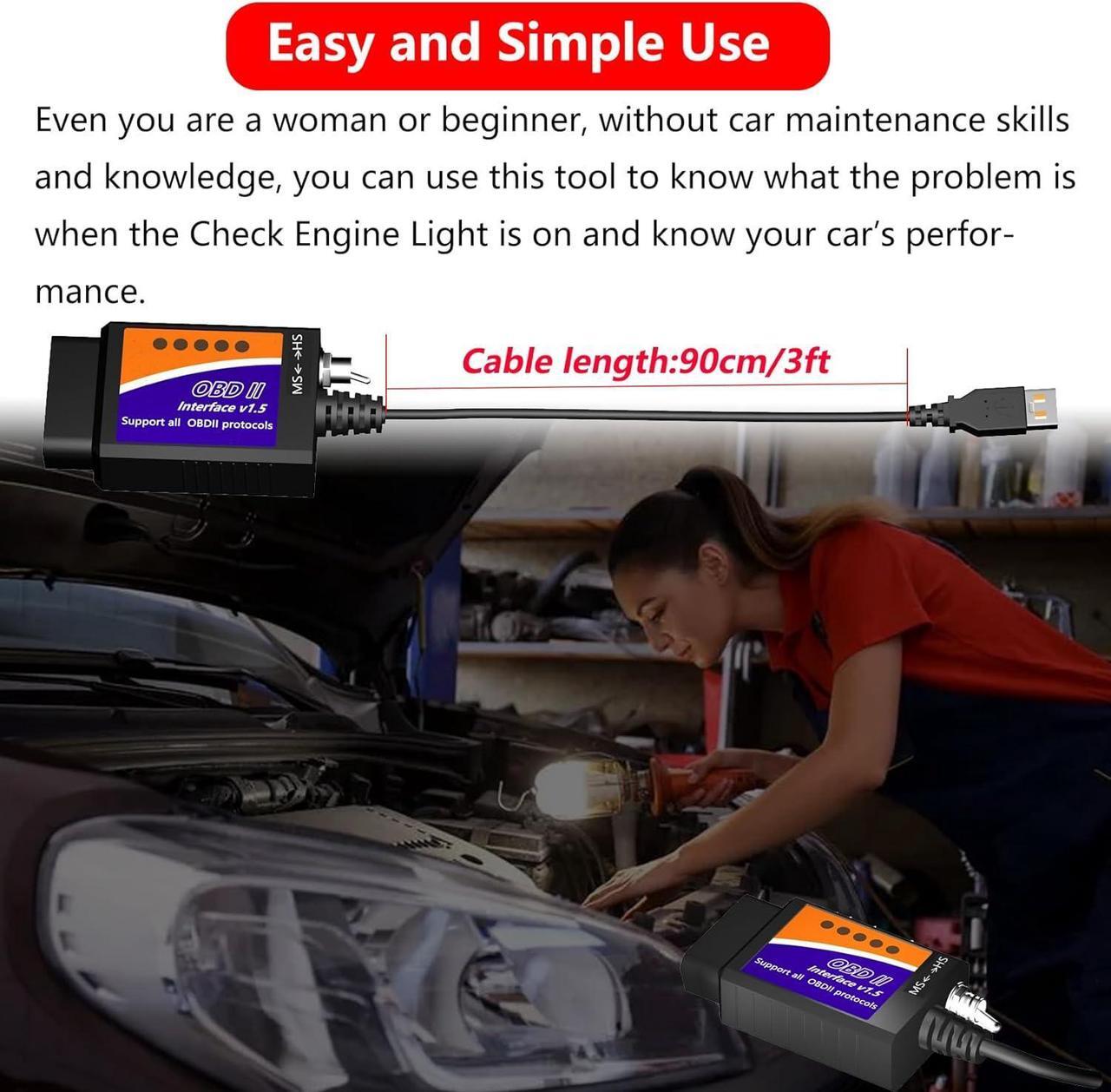Alt view image 5 of 6 - ELM327 OBD2 USB Adapter OBD2 to USB Cable Reader Scanner Diagnostic Scan Tool OBDii Scanner Code Reader OBD to USB Adapter ELM 327 Scanner Interface for Forscan Ford Chevy GM Toyota for Laptop PC
