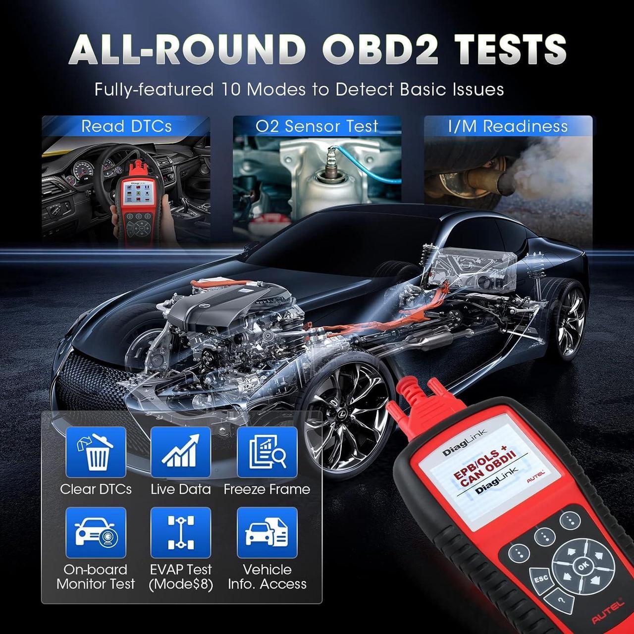 Alt view image 2 of 6 - Autel OBDII OBD2 Code Reader Diaglink (DIY Version of MD802) All Systems/Modules Diagnostic for ABS, SRS, Engine, Transmission, EPB, Oil Reset
