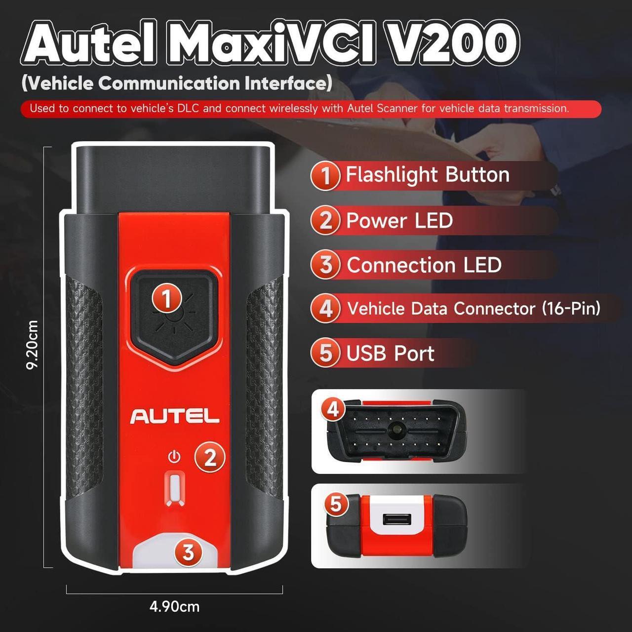 Alt view image 6 of 7 - Autel MaxiVCI V200 VCI200 Wireless Dongle, 2024 VCI 200 OBD2 Connector Adapter Car Communication Interface, Work w/MaxiSys MS906 PRO MS906 PRO-TS, KM100(X) BT608 BT609 ITS600, MK906 PRO MK906 PRO-TS