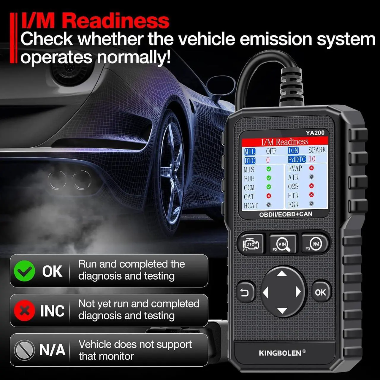 Alt view image 3 of 7 - KINGBOLEN YA200 OBD2 Scanner, Car OBD2 Code Reader Check Engine Light, Car Scanner OBDII Full Functions with Voltage Test OBD2 Scanner Diagnostic Tool for All OBDII CAN Protocol Cars Since 1996