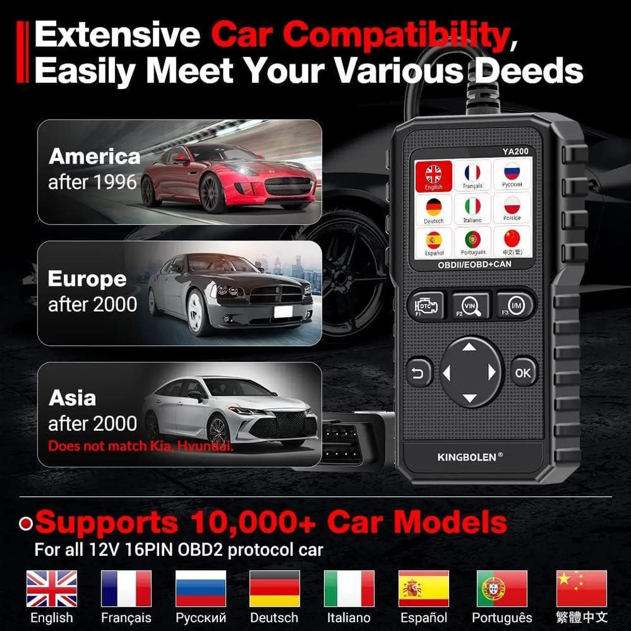 Alt view image 5 of 7 - KINGBOLEN YA200 OBD2 Scanner, Car OBD2 Code Reader Check Engine Light, Car Scanner OBDII Full Functions with Voltage Test OBD2 Scanner Diagnostic Tool for All OBDII CAN Protocol Cars Since 1996