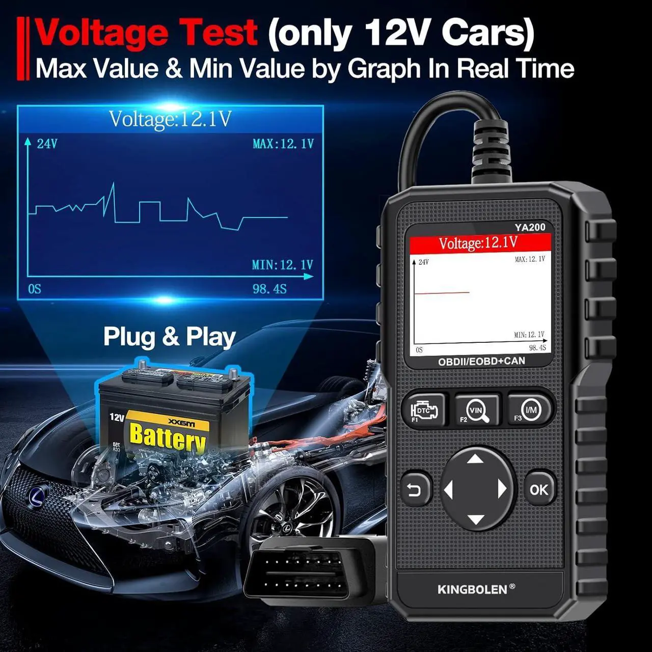Alt view image 7 of 7 - KINGBOLEN YA200 OBD2 Scanner, Car OBD2 Code Reader Check Engine Light, Car Scanner OBDII Full Functions with Voltage Test OBD2 Scanner Diagnostic Tool for All OBDII CAN Protocol Cars Since 1996