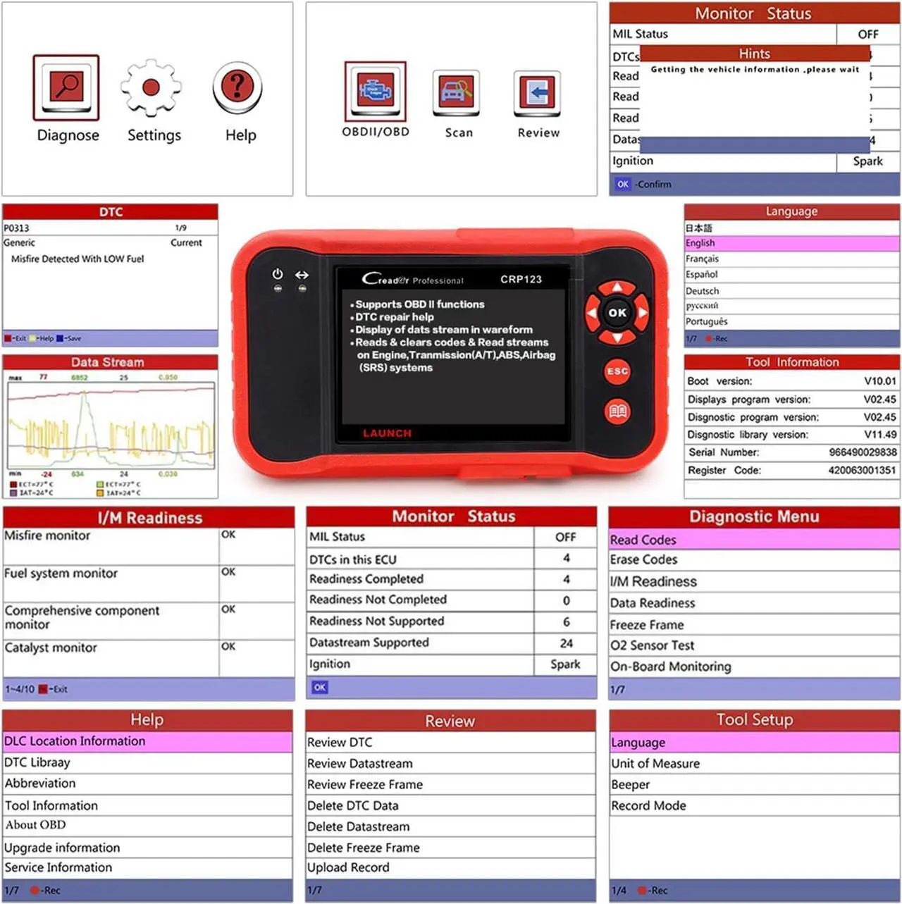 Alt view image 4 of 7 - LAUNCH CRP123 OBD2 Scanner, Engine/ABS/SRS/Transmission Code Reader Car Diagnostic Scan Tool, Full OBDII Modes Automotive Scanner, Live Data Stream Graph, Lifetime Free Update