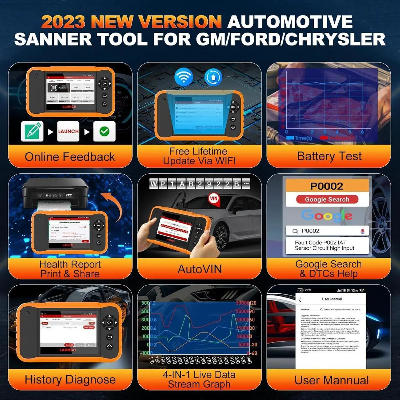 Alt view image 6 of 7 - LAUNCH X431 Creader Elite 2.0 FGC OBD2 Scanner, Bi-Directional Scan Scanner for Ford, GM, Chrysler, All Fr ee Reset Full System Diagnostic Scanner, AUTOVIN, Online Feedback, Lifetime Free Update