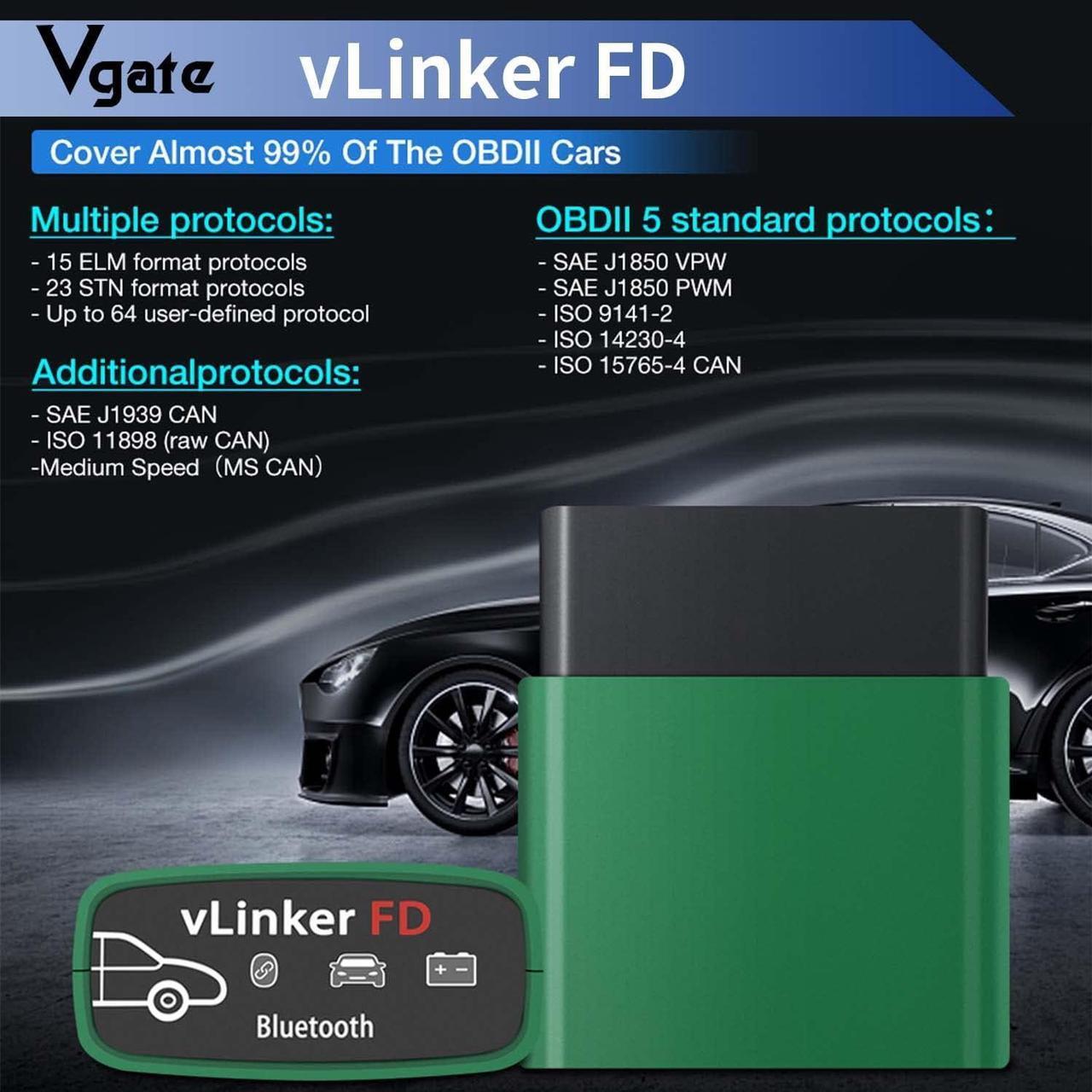 Alt view image 4 of 6 - Vgate vLinker FD Bluetooth3.0 OBD2 Scanner Diagnostic Tool Support Android & WindowsSupport Medium Speed CAN(MS-CAN