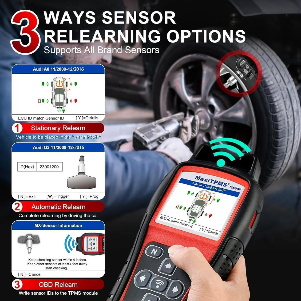 Alt view image 4 of 7 - Autel MaxiTPMS TS508WF WiFi TPMS Relearn Tool, 2024 Updated Ver. of TS508/TS601, Program MX-Sersors 315/433MHz, Relearn/Activate All Sensors, Read/Clear DTCs, TPMS Reset, Support Lifetime Update
