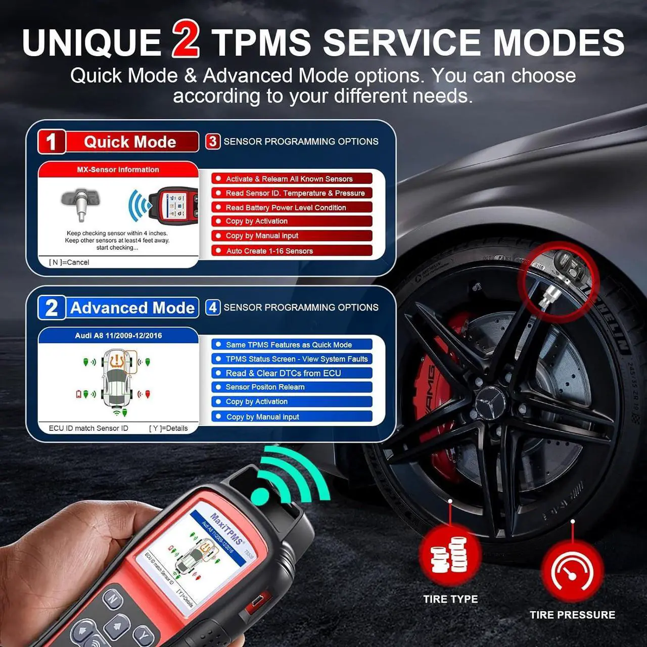Alt view image 5 of 7 - Autel MaxiTPMS TS508WF WiFi TPMS Relearn Tool, 2024 Updated Ver. of TS508/TS601, Program MX-Sersors 315/433MHz, Relearn/Activate All Sensors, Read/Clear DTCs, TPMS Reset, Support Lifetime Update