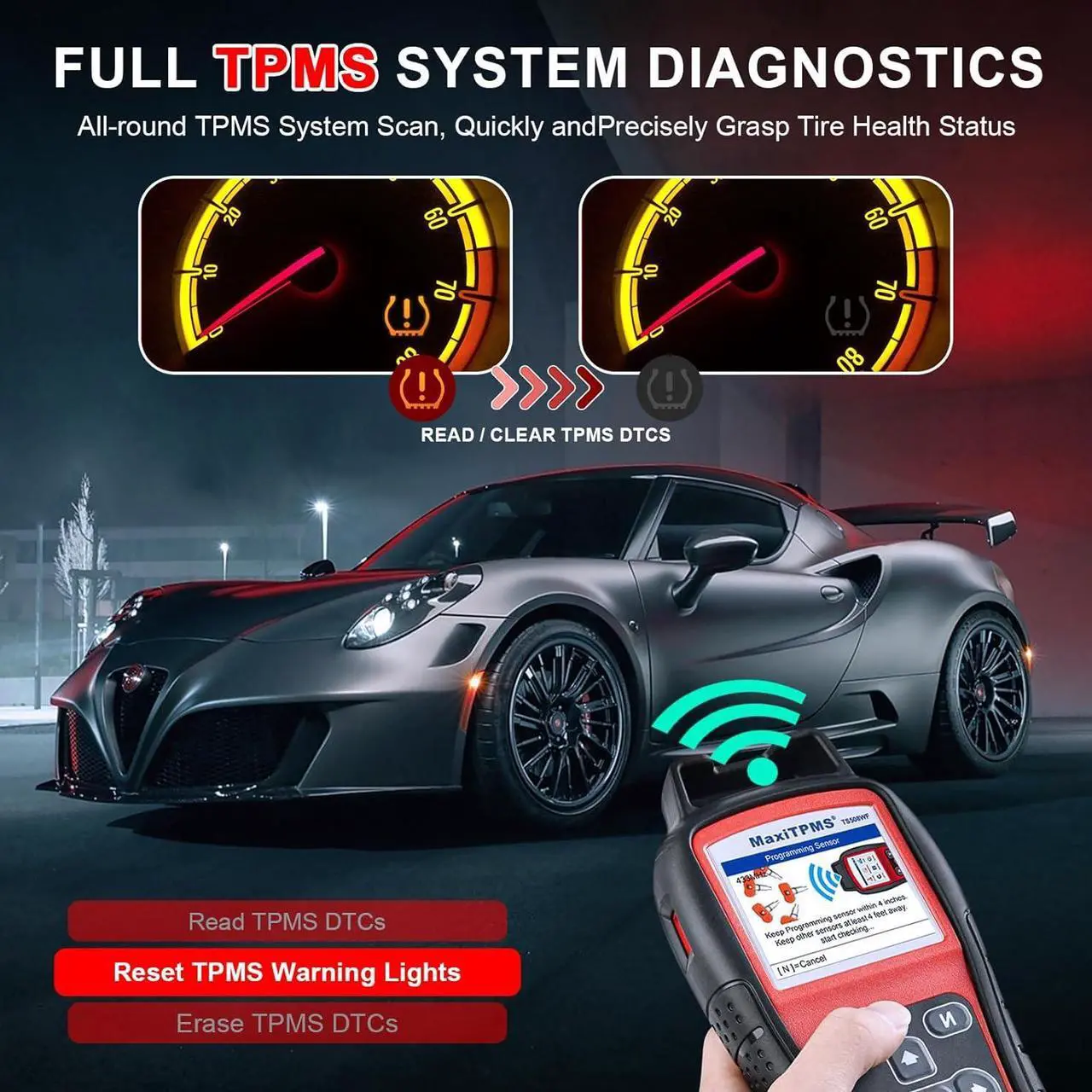 Alt view image 6 of 7 - Autel MaxiTPMS TS508WF WiFi TPMS Relearn Tool, 2024 Updated Ver. of TS508/TS601, Program MX-Sersors 315/433MHz, Relearn/Activate All Sensors, Read/Clear DTCs, TPMS Reset, Support Lifetime Update
