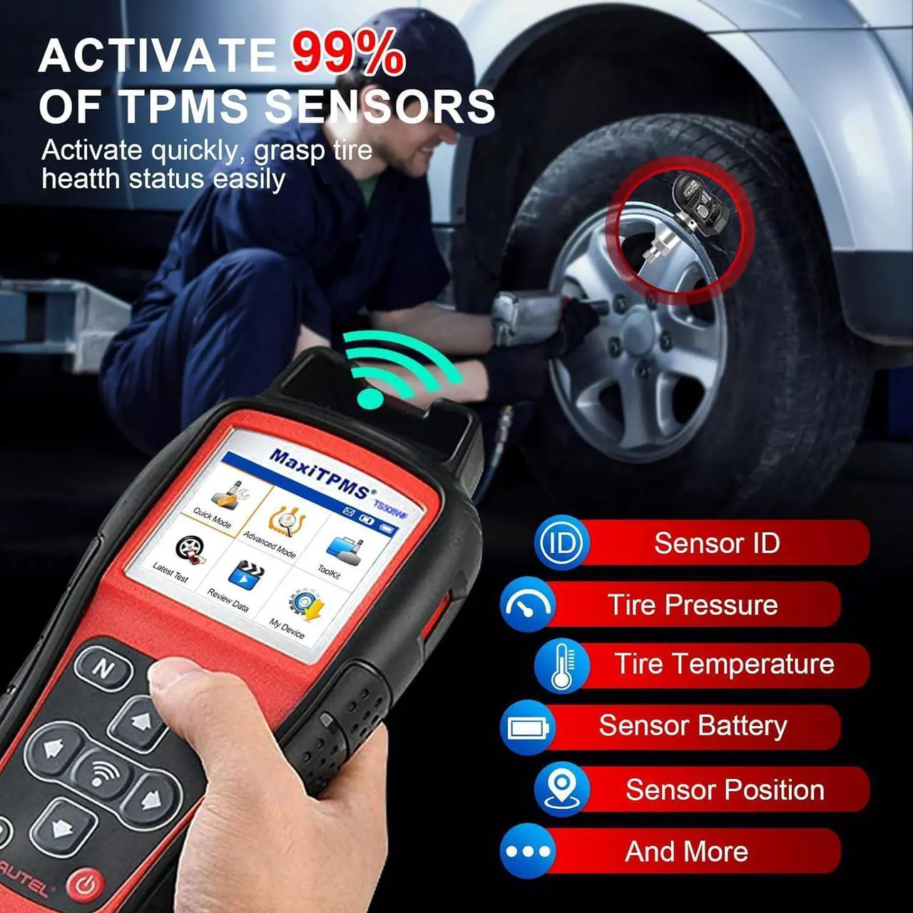Alt view image 7 of 7 - Autel MaxiTPMS TS508WF WiFi TPMS Relearn Tool, 2024 Updated Ver. of TS508/TS601, Program MX-Sersors 315/433MHz, Relearn/Activate All Sensors, Read/Clear DTCs, TPMS Reset, Support Lifetime Update