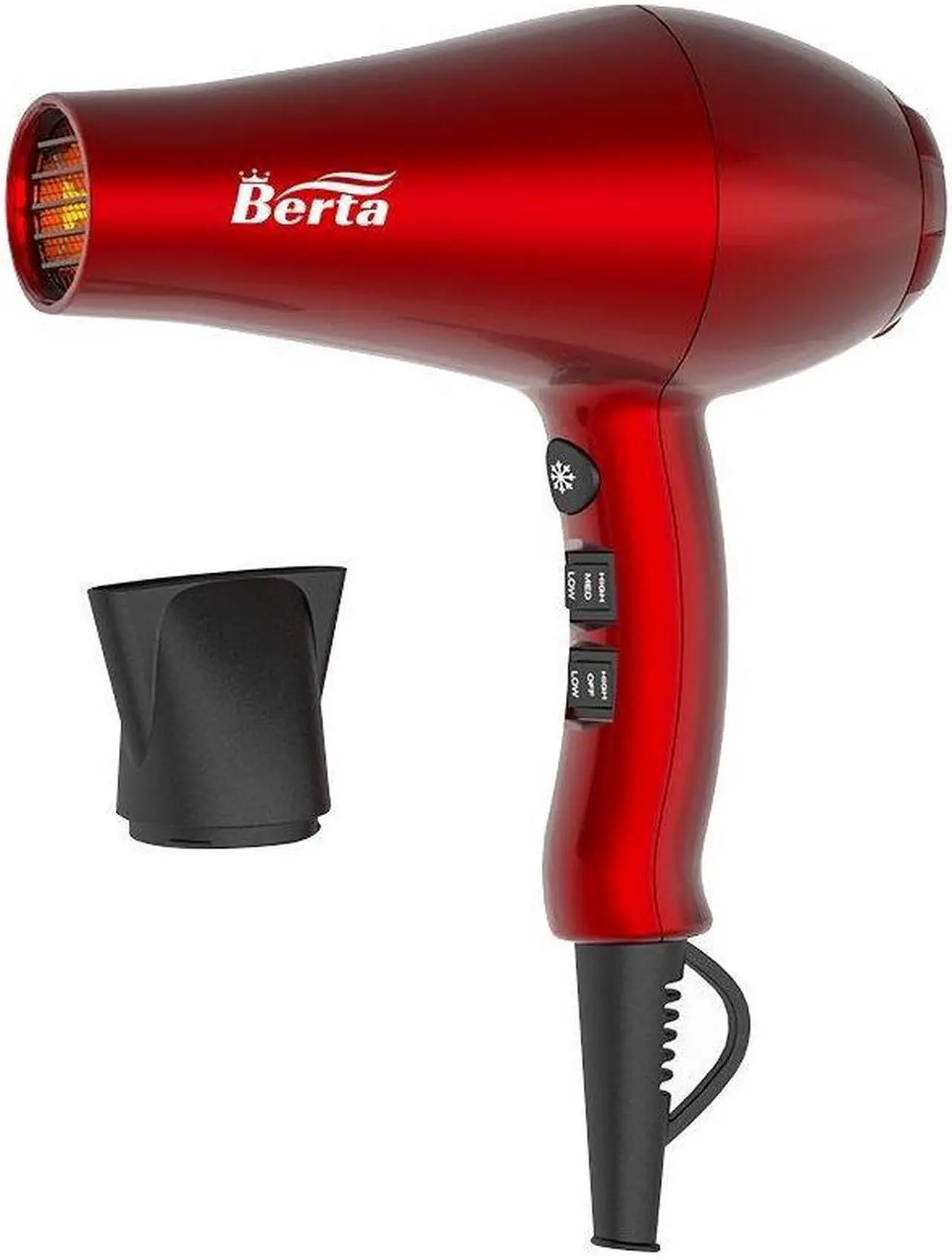 Alt view image 6 of 7 - Berta 1875W Hair Dryer Ionic Frizz Control Fast Drying Blow Dryer Professional Hairdryer 2 Speed and 3 Heat Settings, Concentrator & Diffuser, Cool Shot