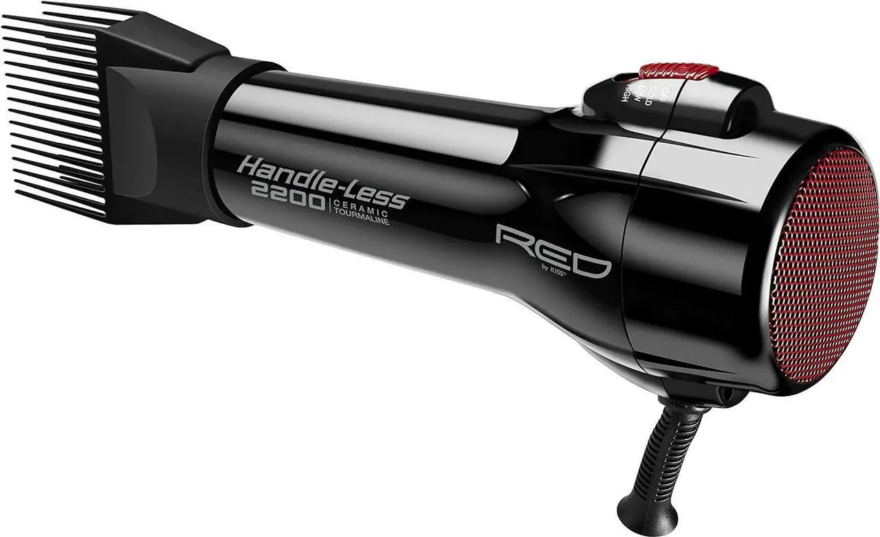 Alt view image 2 of 7 - RED by Kiss Handle-Less 2200W Ceramic Tourmaline Hair Dryer, 3 Heat Settings, Pro Blow Dryer with Comb Attachment, Ionic for Frizz-Free Shine, Detangler & Straightening for 4C