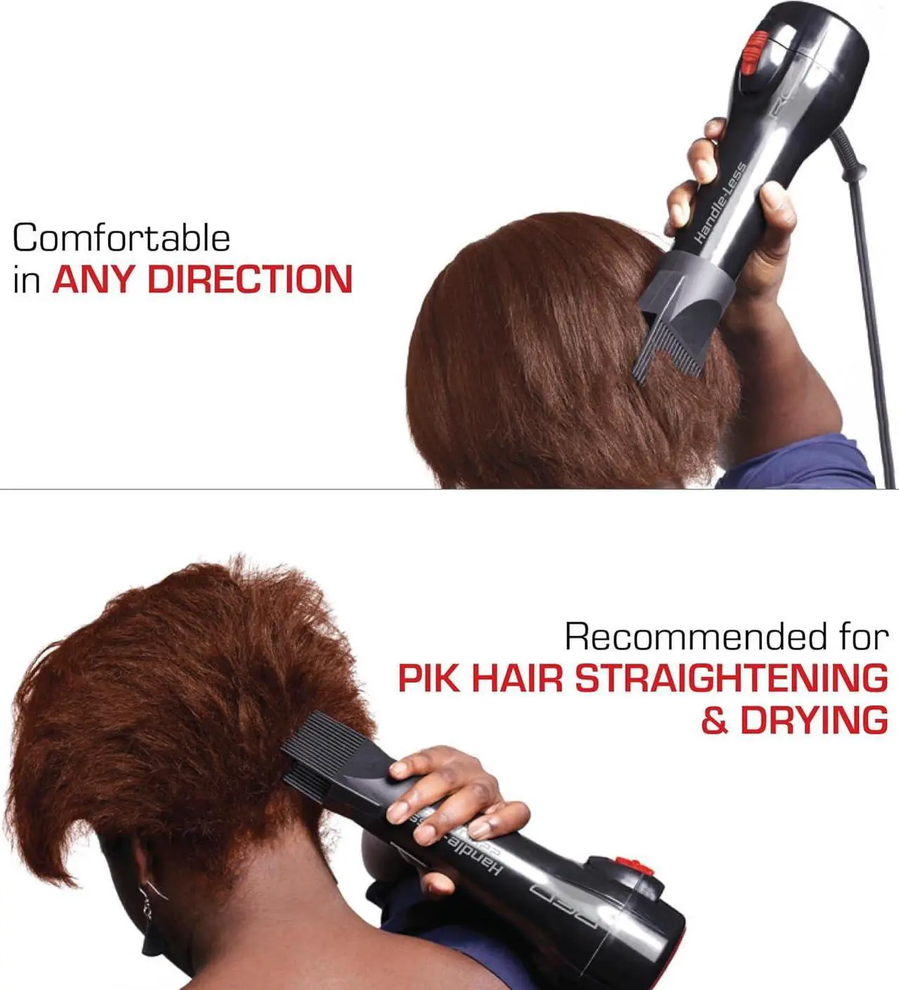 Alt view image 6 of 7 - RED by Kiss Handle-Less 2200W Ceramic Tourmaline Hair Dryer, 3 Heat Settings, Pro Blow Dryer with Comb Attachment, Ionic for Frizz-Free Shine, Detangler & Straightening for 4C