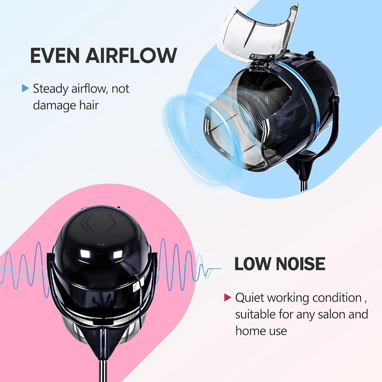 Alt view image 3 of 7 - Stand Up Hair Dryer 1300W Adjustable Floor Hooded Bonnet Hair Dryers with Rolling Wheels Professional Salon Equipment for Beauty Home Hair Drying
