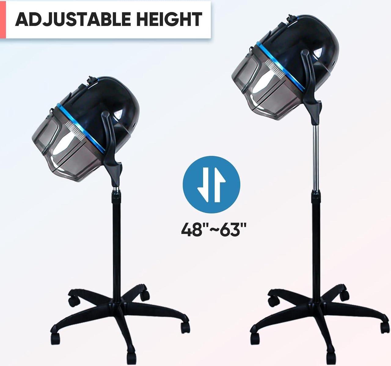 Alt view image 4 of 7 - Stand Up Hair Dryer 1300W Adjustable Floor Hooded Bonnet Hair Dryers with Rolling Wheels Professional Salon Equipment for Beauty Home Hair Drying