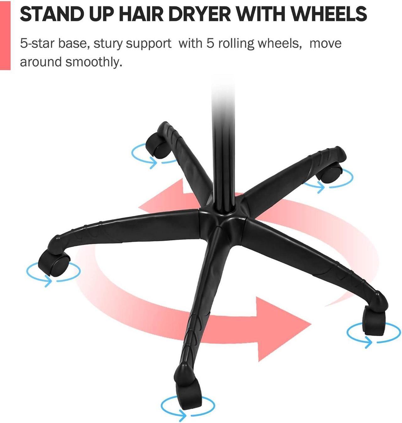 Alt view image 6 of 7 - Stand Up Hair Dryer 1300W Adjustable Floor Hooded Bonnet Hair Dryers with Rolling Wheels Professional Salon Equipment for Beauty Home Hair Drying