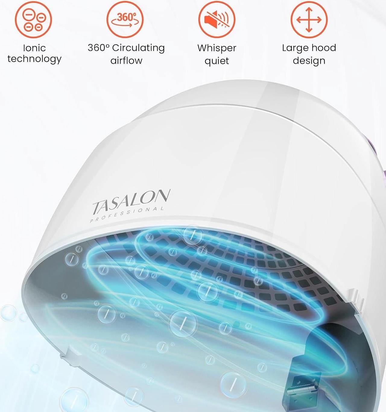 Alt view image 2 of 7 - TASALON 1875W Ionic Hooded Hair Dryer Bonnet with 3 Heating Settings, Professional Sit Under Hair Dryers for Women with Ceramic Technology, Portable Hair Dryer with Hood, Hooded Dryer for Home & Salon